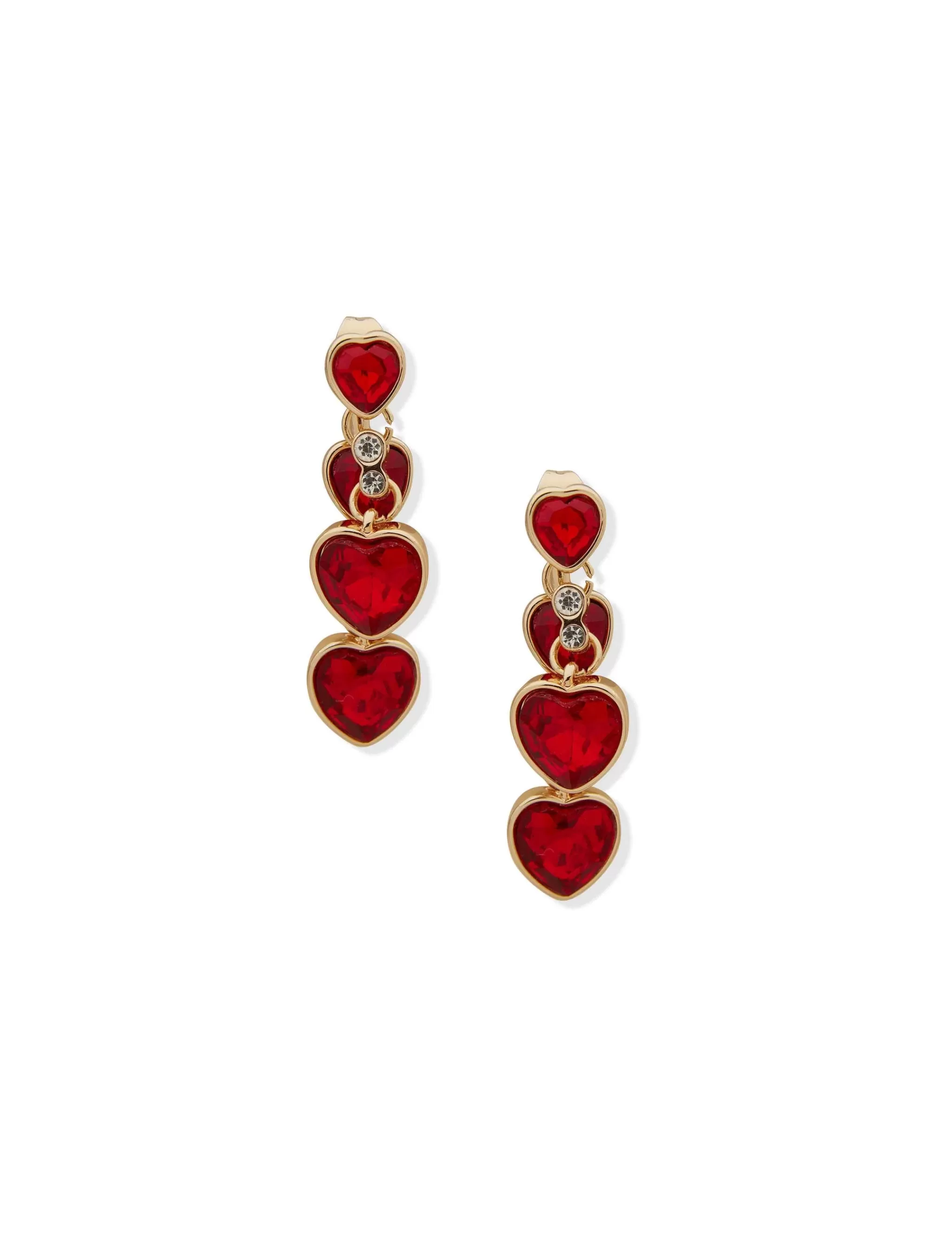 Fashion Anne Klein 2 Row Heart Motif Siam Earrings