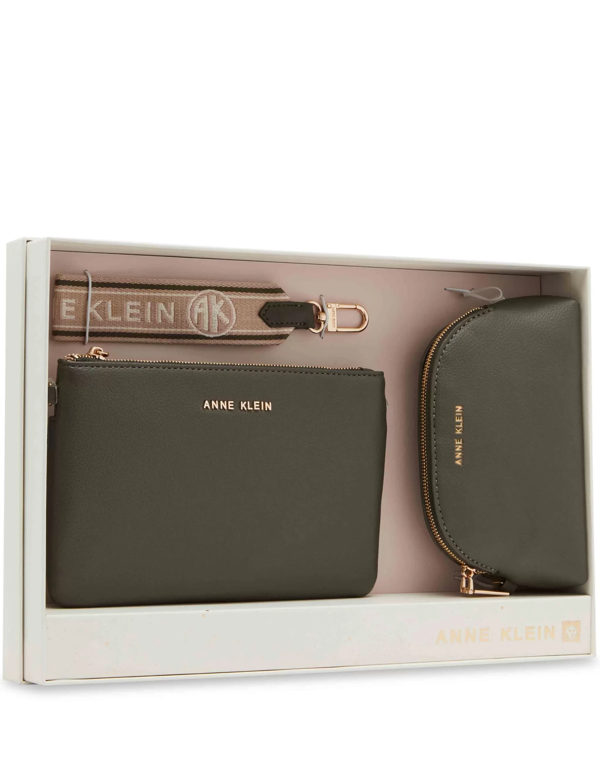 Cheap Anne Klein 3 Piece Pouch Gift Set With Web Detailing Dark olive