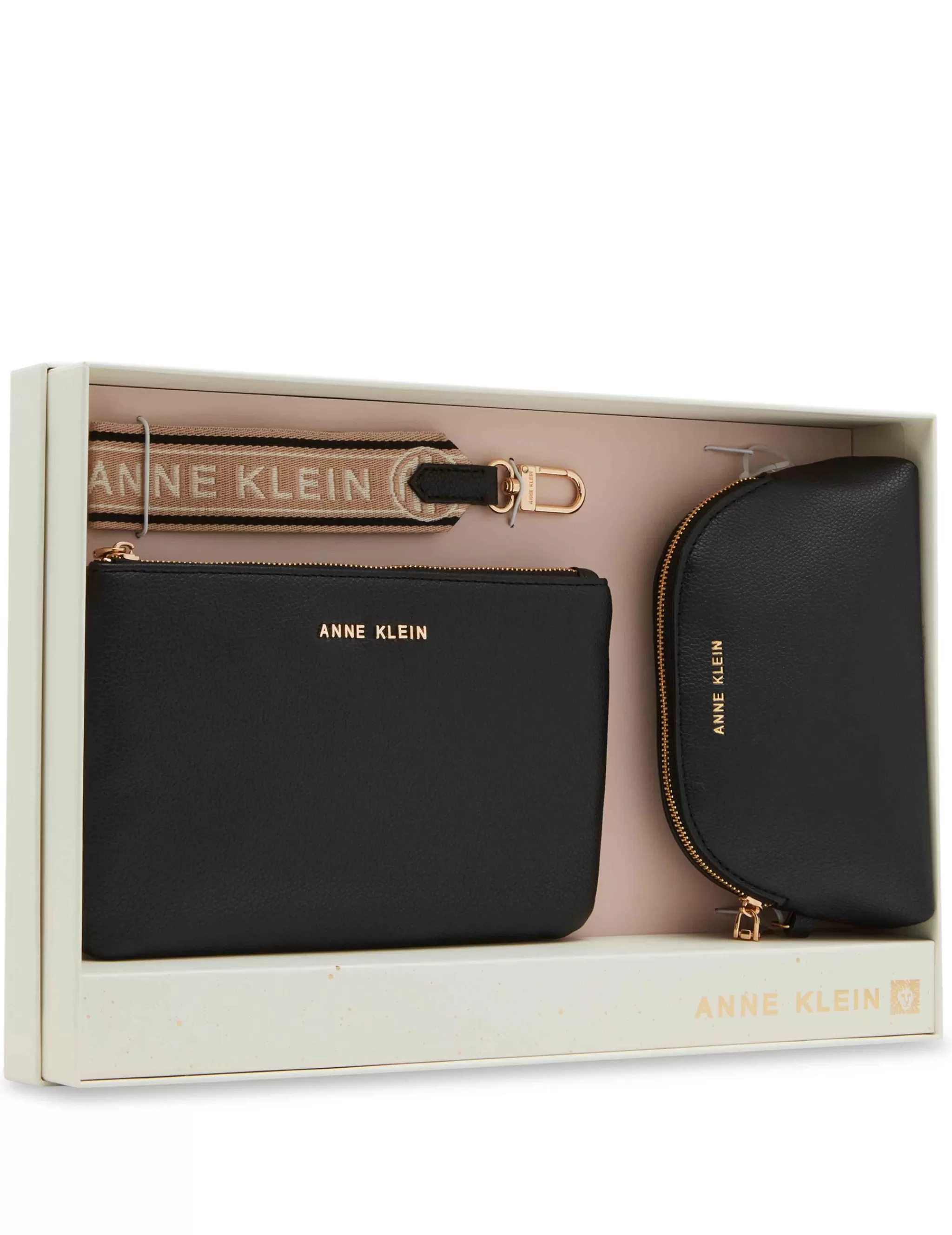Cheap Anne Klein 3 Piece Pouch Gift Set With Web Detailing Black