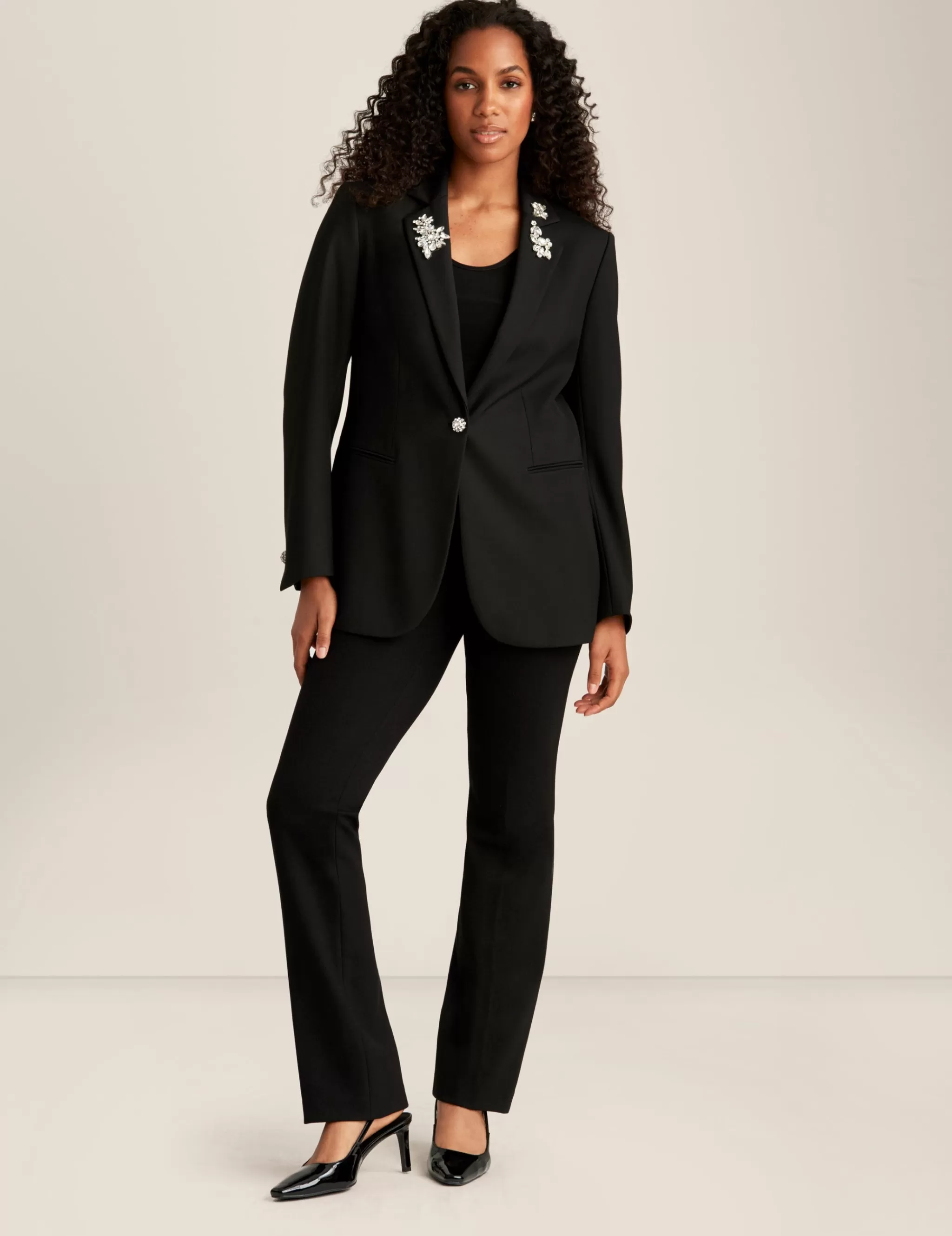 New Anne Klein Anne Stretch One Button Notch Collar Jacket Anne Black