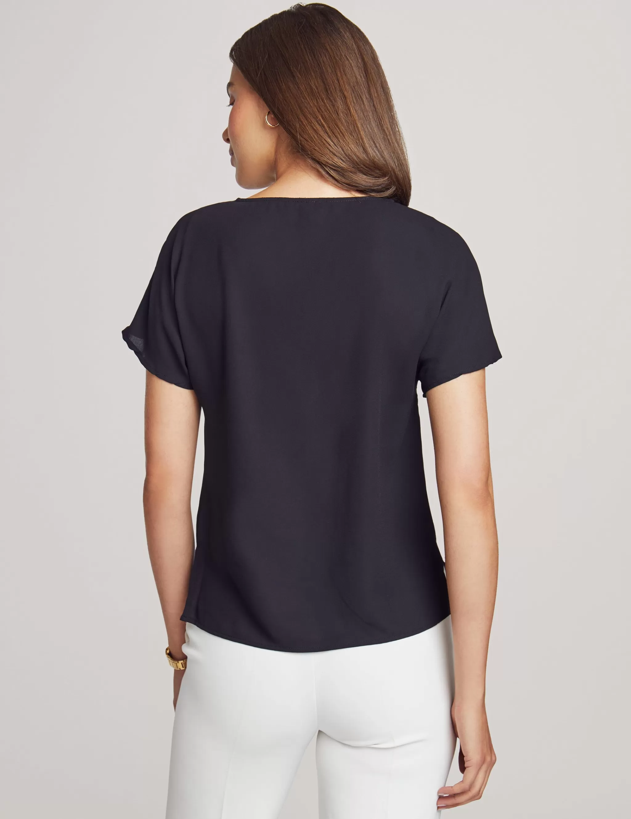 Shop Anne Klein Bateau Neck Short Sleeve Blouse Anne Black