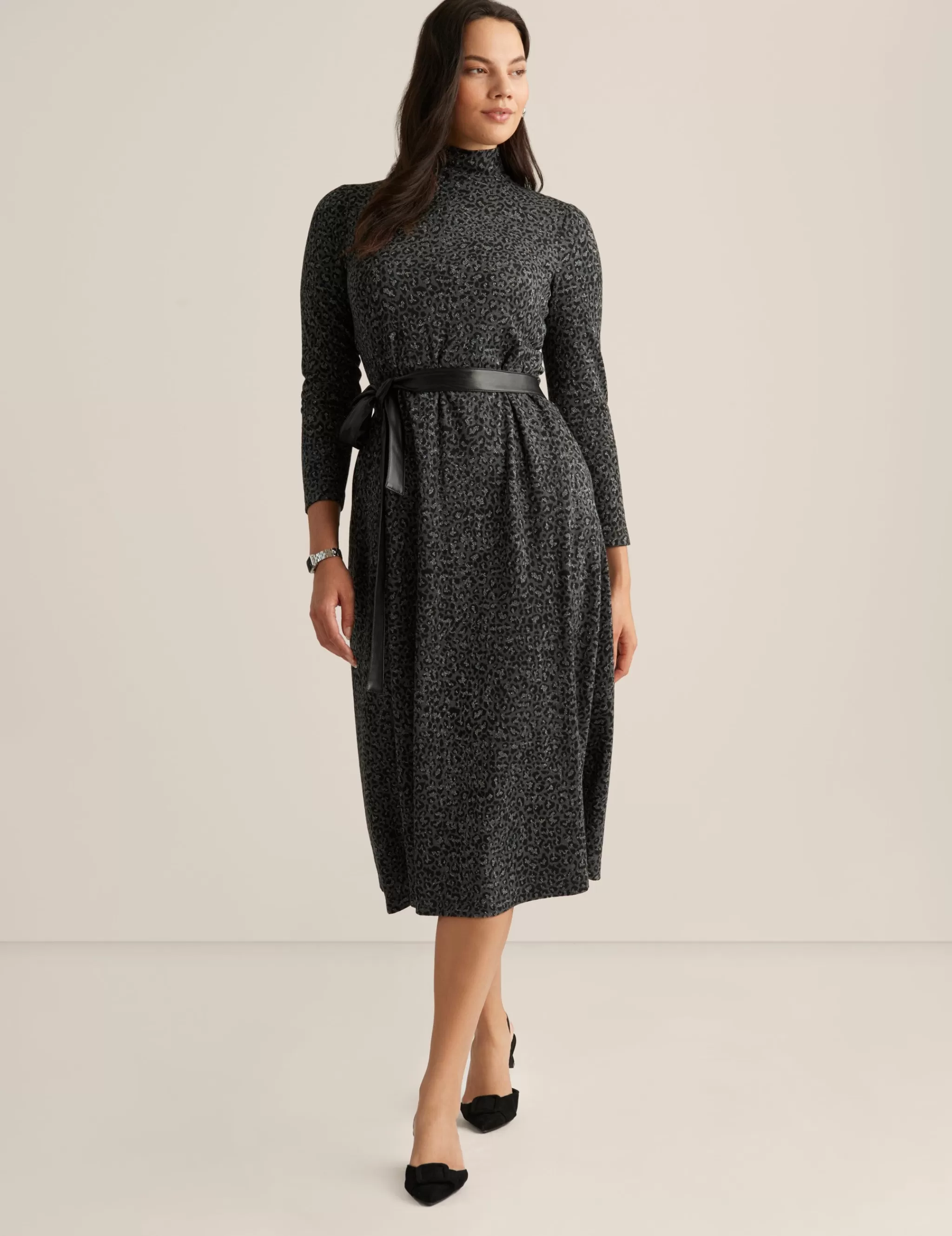 Cheap Anne Klein Belted Mock Neck Midi Dress Mid Heathr Gry Mlt