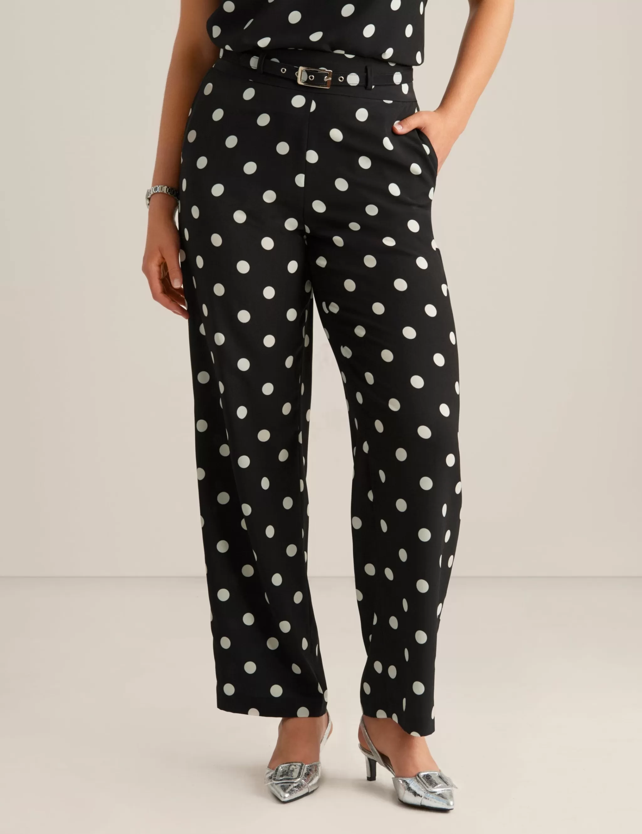 Online Anne Klein Belted Pull On High Rise Wide Leg Pant Anne Blk/Anne Wht