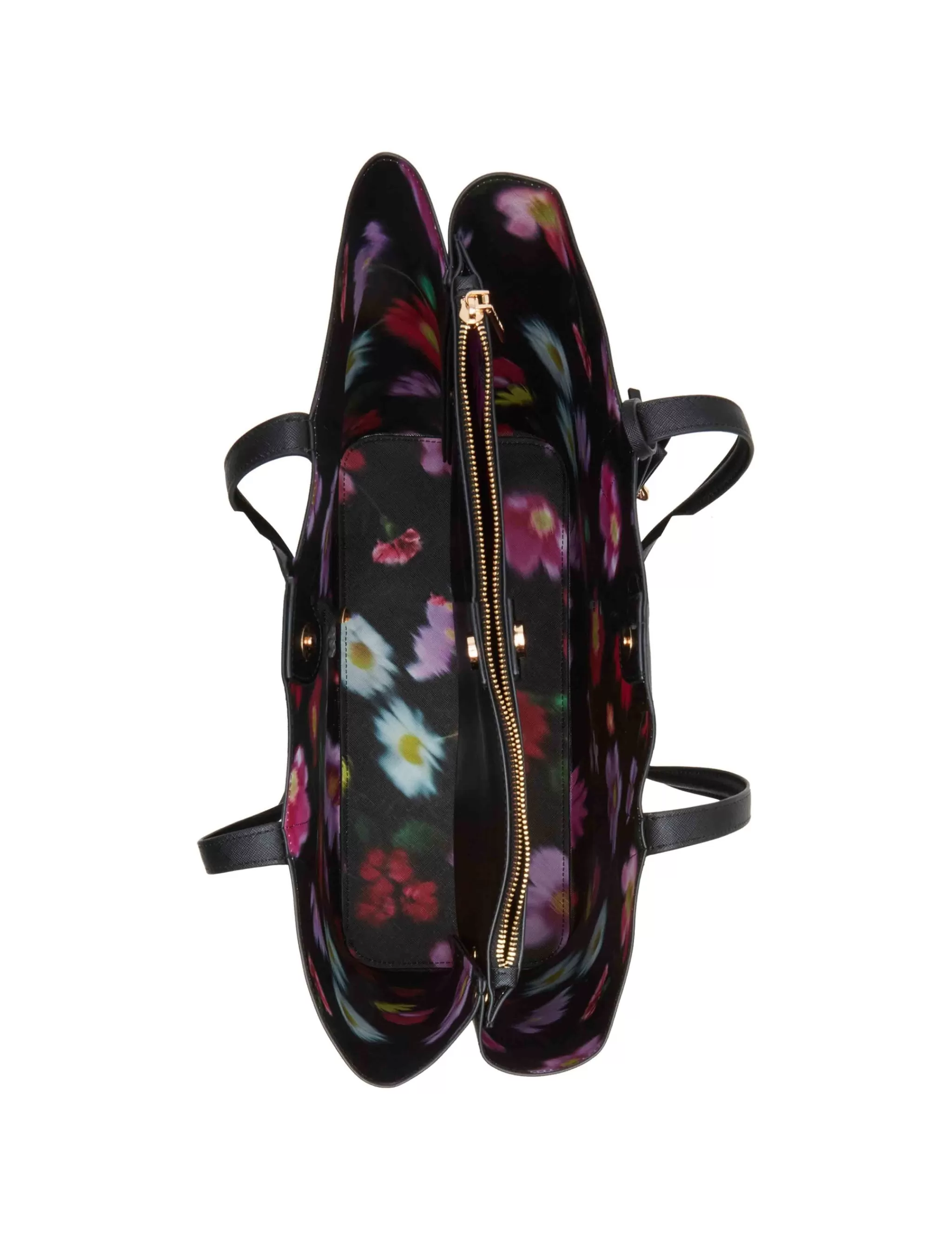 Clearance Anne Klein Bonded Double Compartment Tote With Striped Pouch Black/AK Blurred Floral