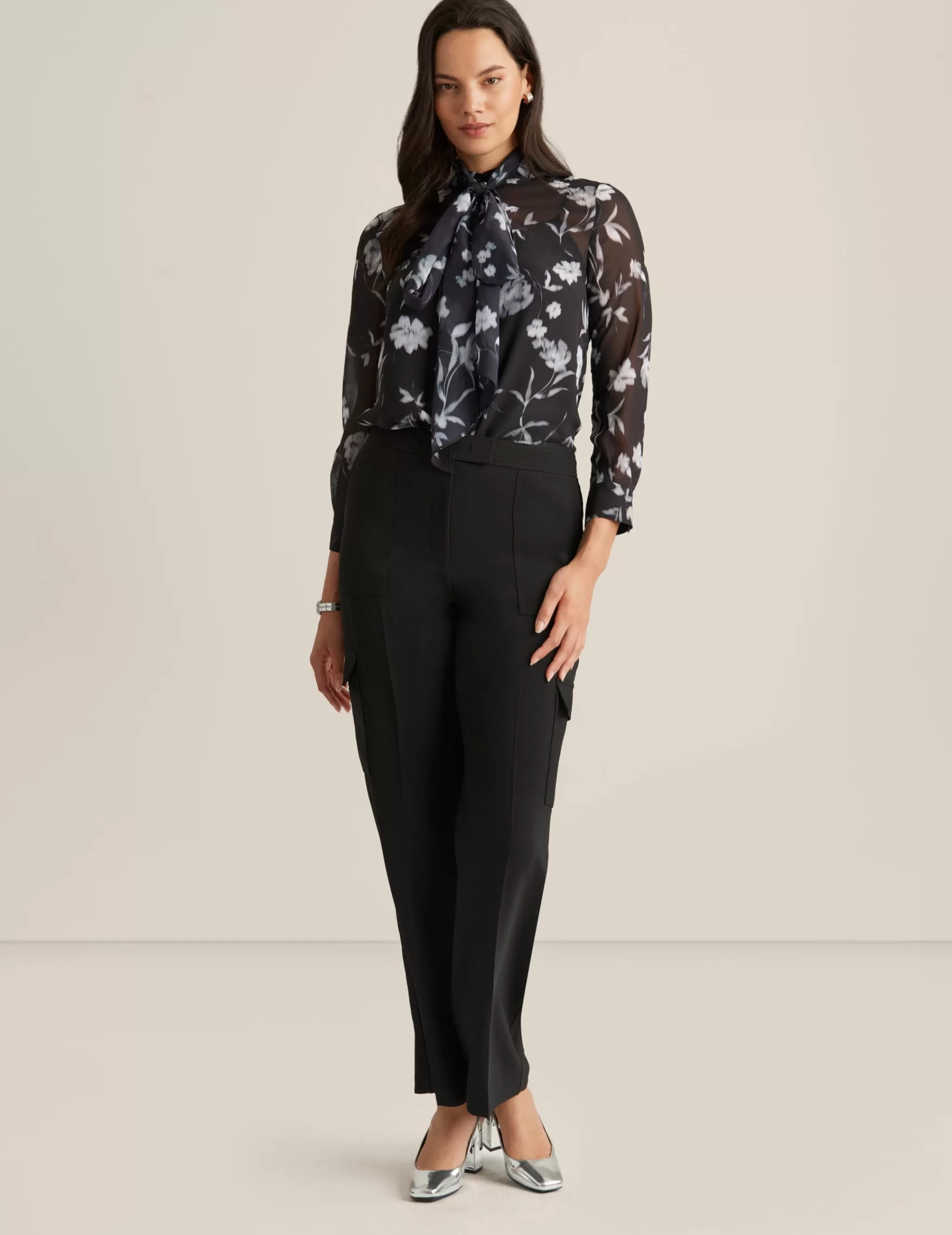 Discount Anne Klein Button Front Long Sleeve Blouse Anne Black Multi
