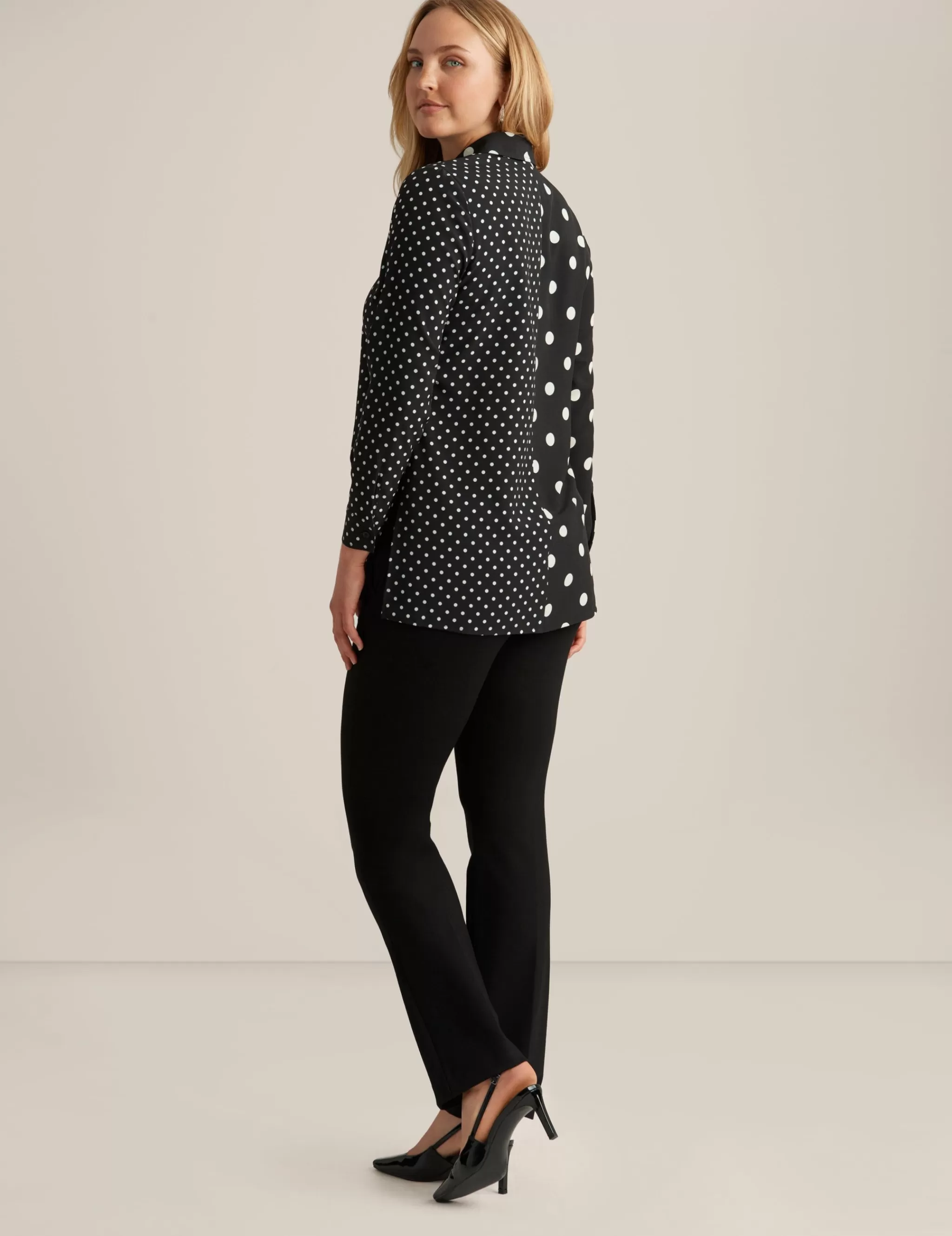 New Anne Klein Button Front Long Sleeve Shirt Bright White/Anne Blac