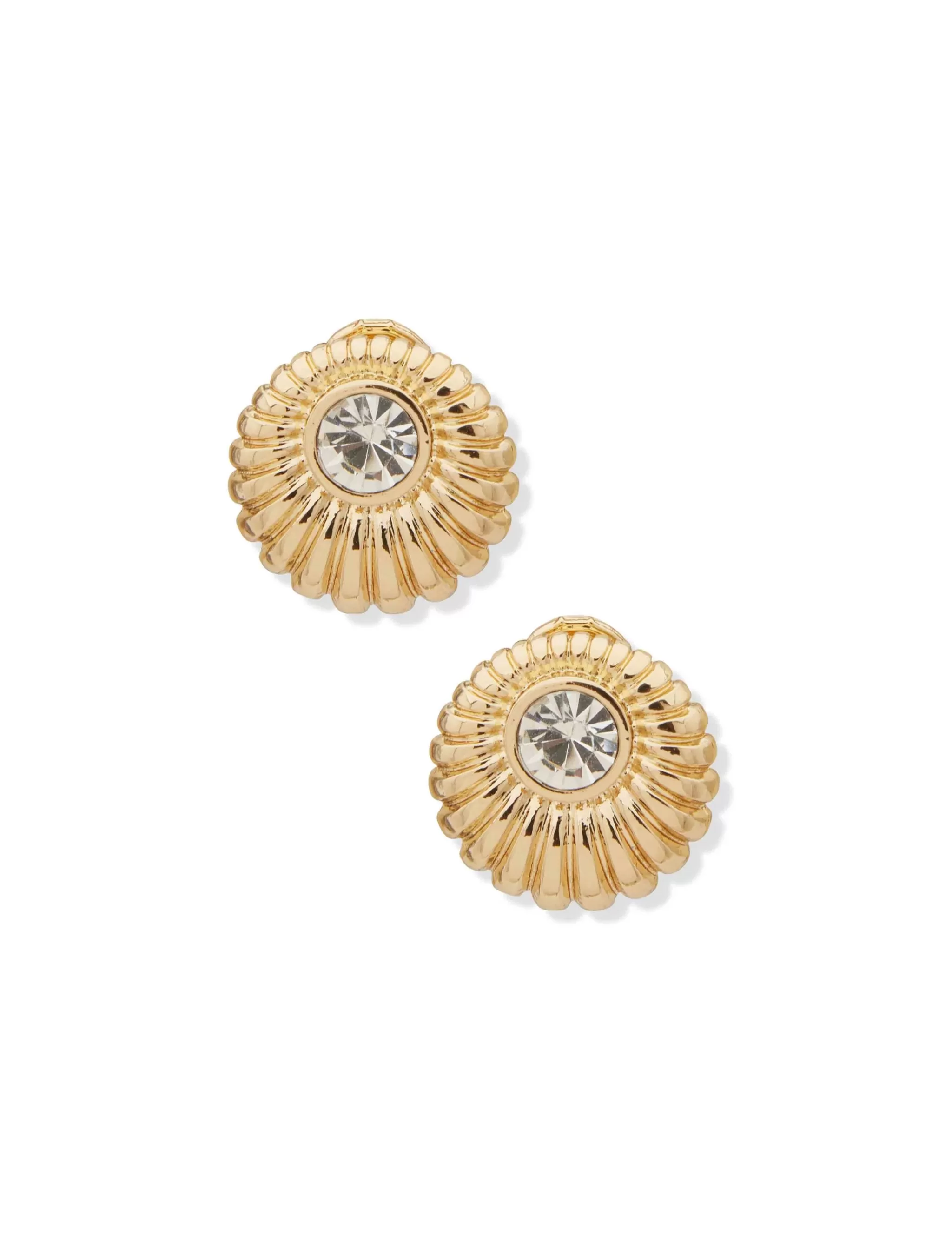 Best Sale Anne Klein Button Gold-tone Crystal Clip Earrings