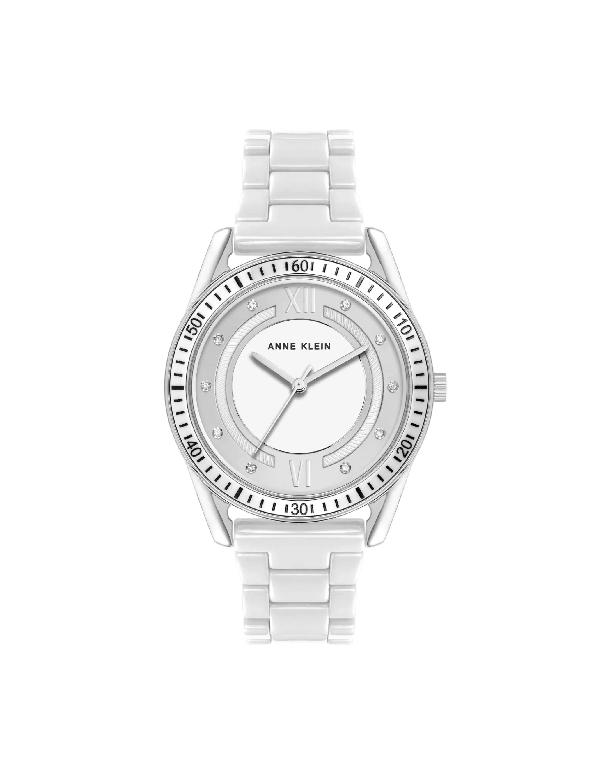 Sale Anne Klein Ceramic Bracelet Boyfriend Watch Silver-Tone/White