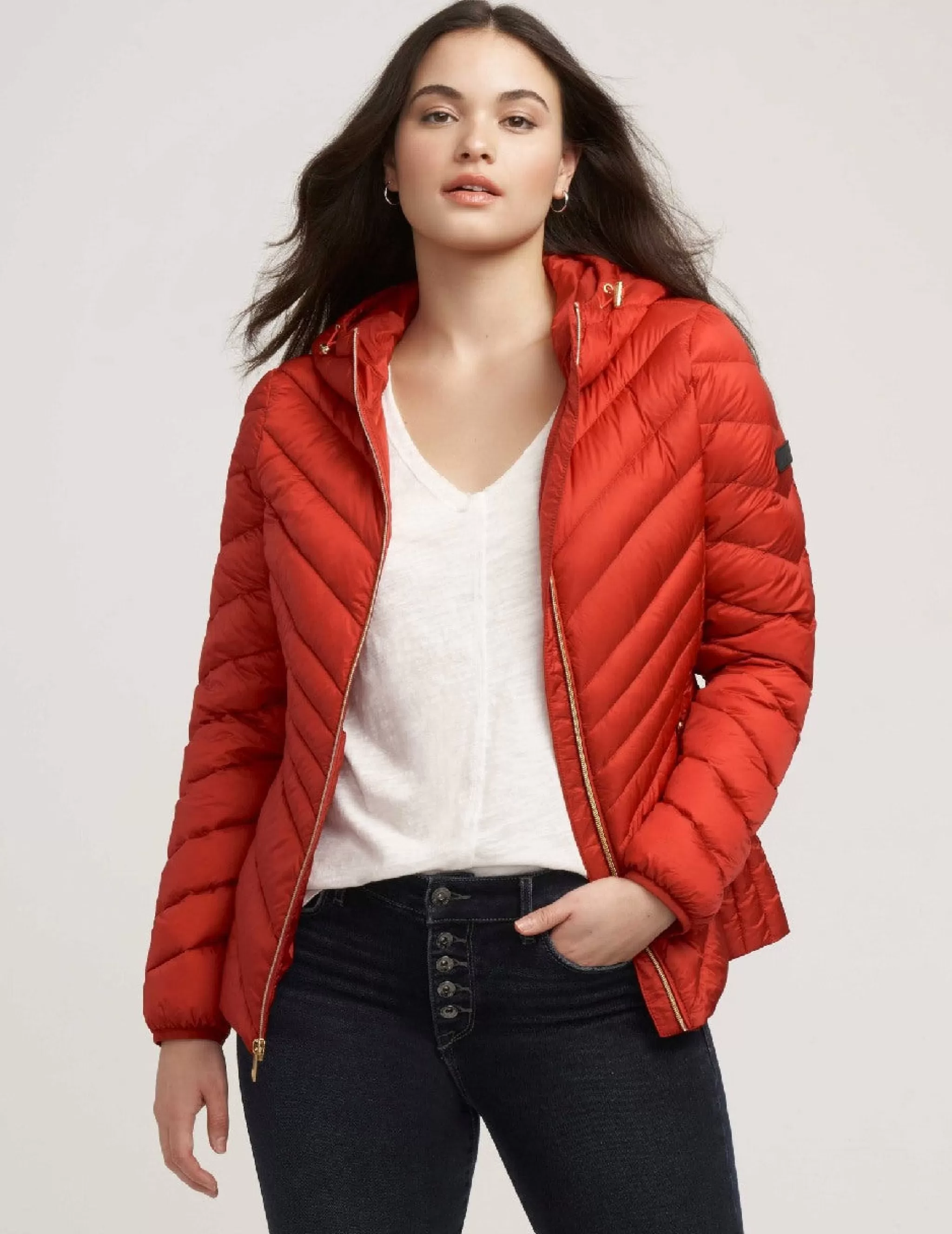 Store Anne Klein Chevron Packable Puffer Jacket
