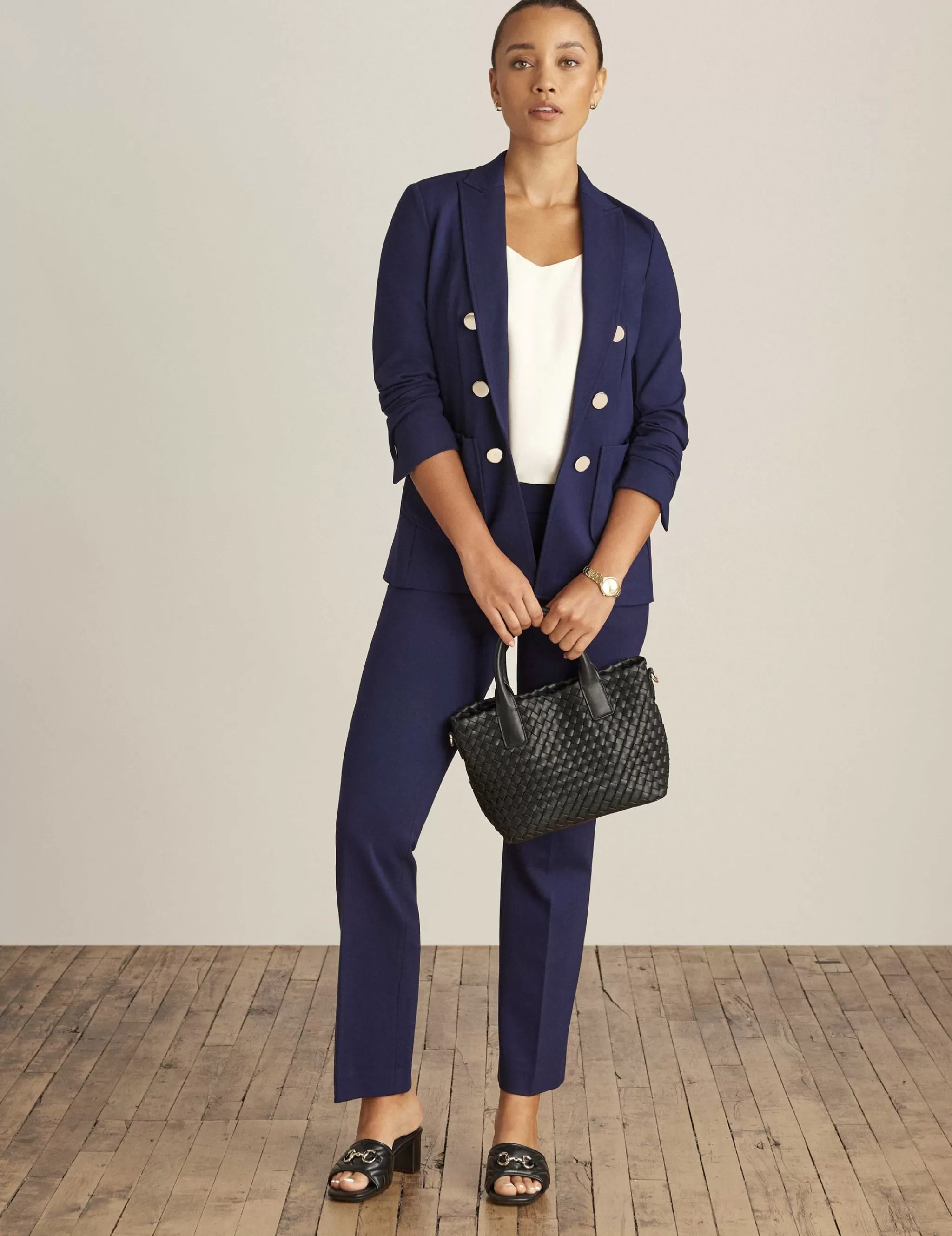 Outlet Anne Klein Compression Collection Faux Double Breasted Jacket With Patch Pockets Distant Mountain