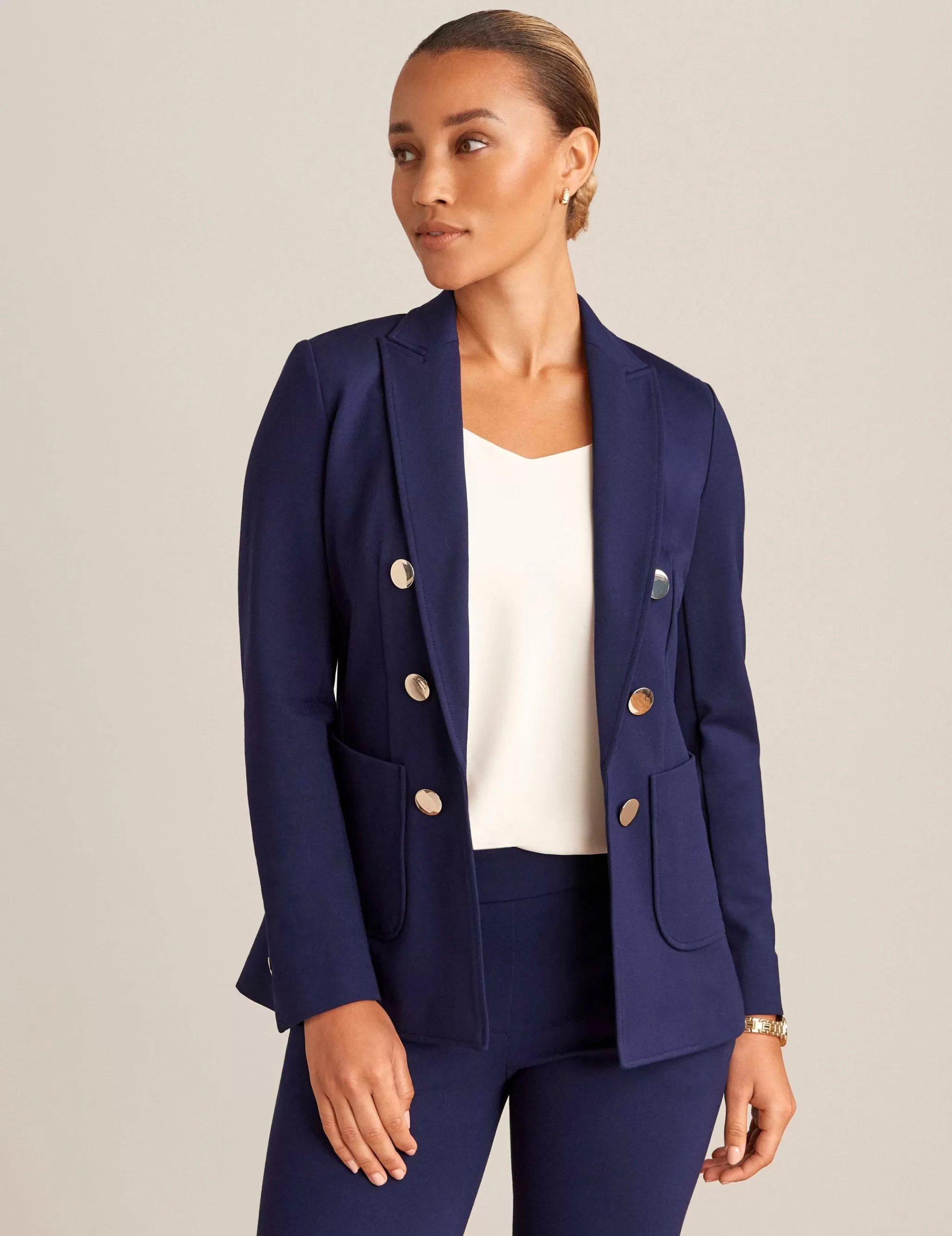 Outlet Anne Klein Compression Collection Faux Double Breasted Jacket With Patch Pockets Distant Mountain