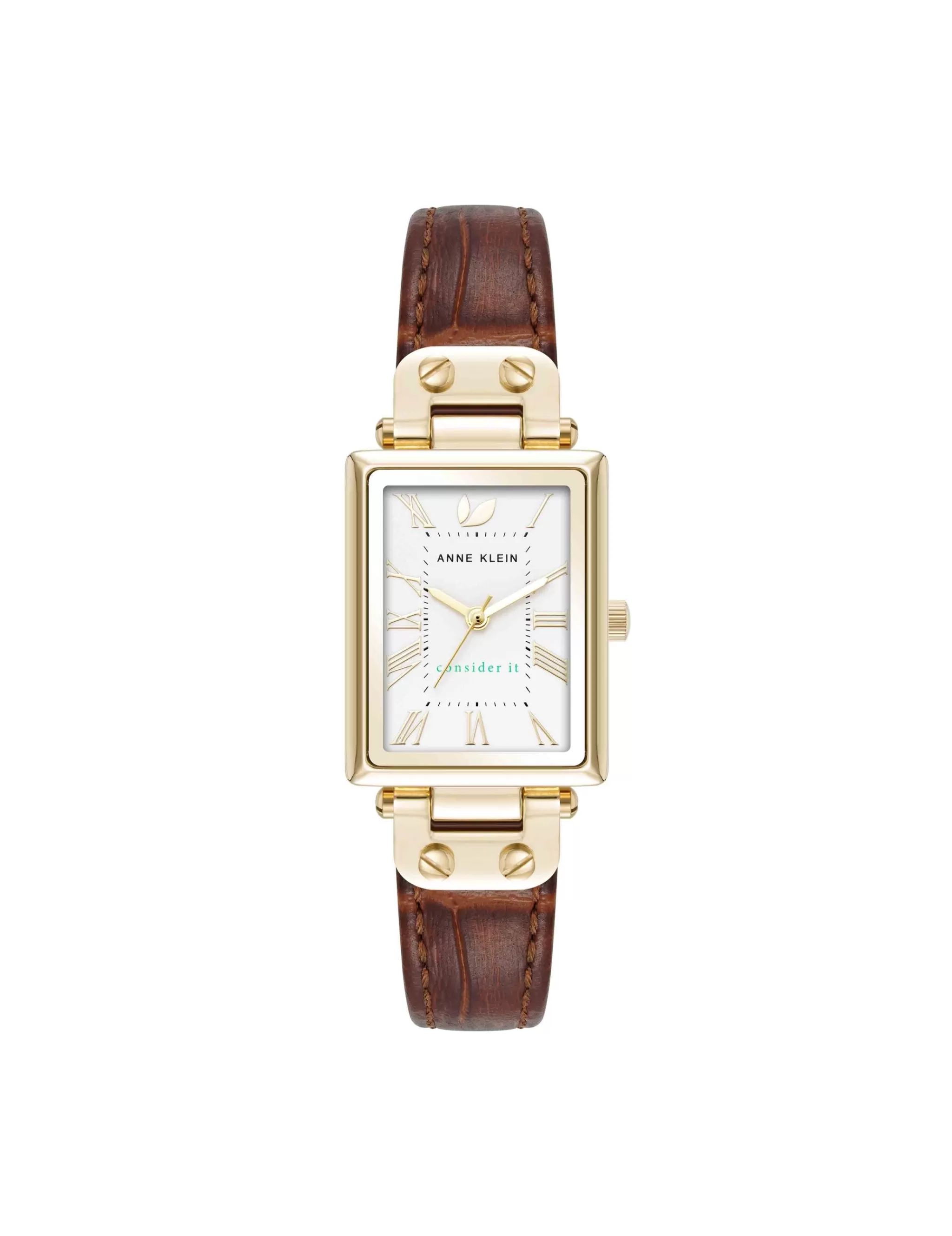 Hot Anne Klein Consider It Rectangular Case Leather Watch
