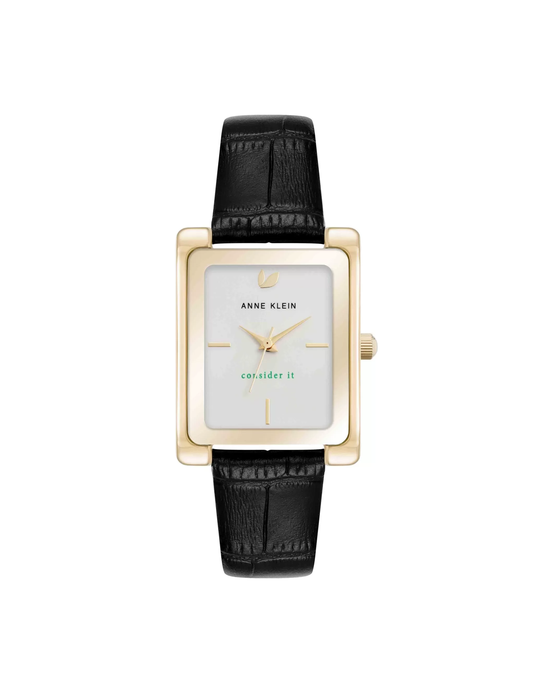 New Anne Klein Consider It Rectangular Leather Band Watch
