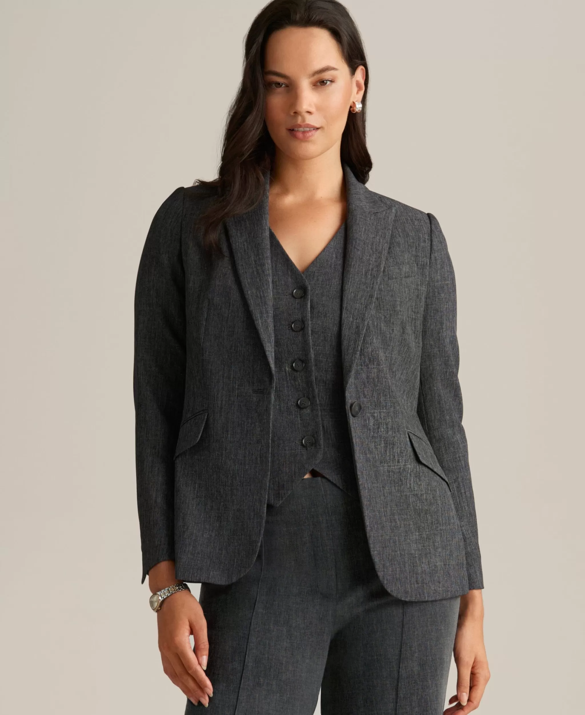 Shop Anne Klein Crossdye Stretch One Button Jacket Anne Black Multi