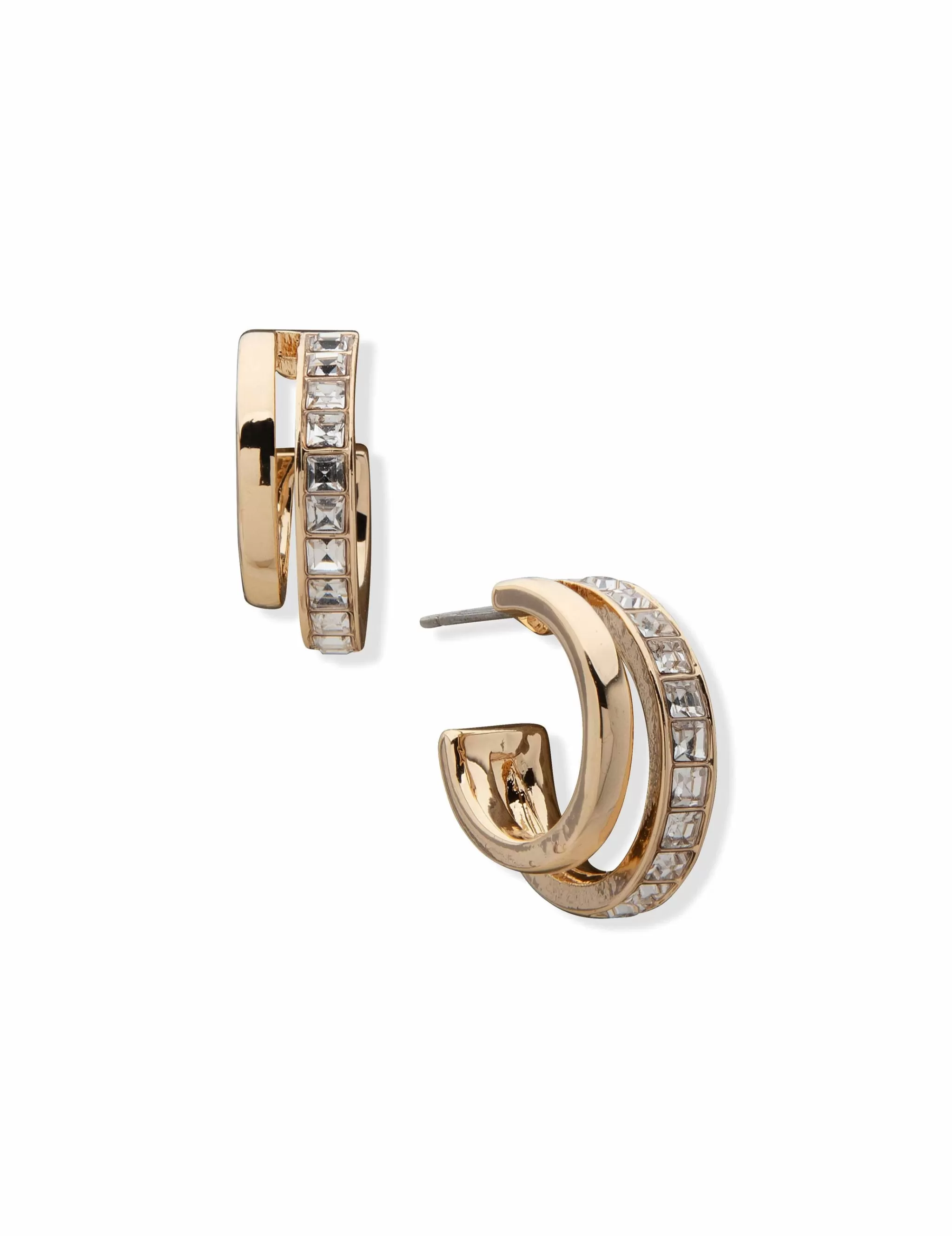New Anne Klein Crystal Double Hoop Earrings