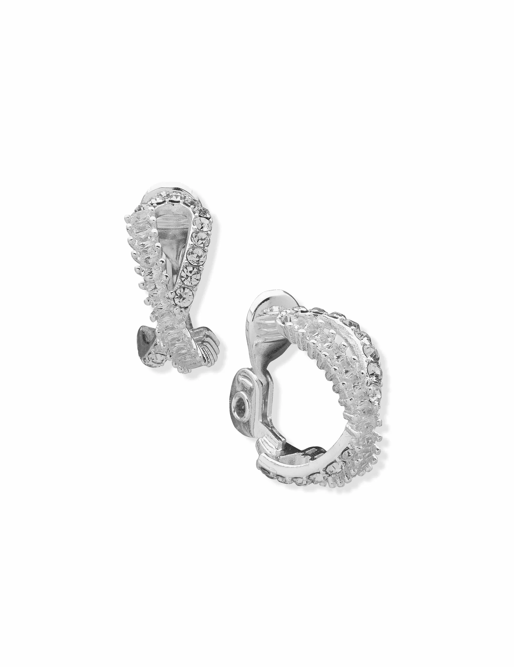 Cheap Anne Klein Crystal Pave Baguette Hoop Clip Earrings Silver-Tone