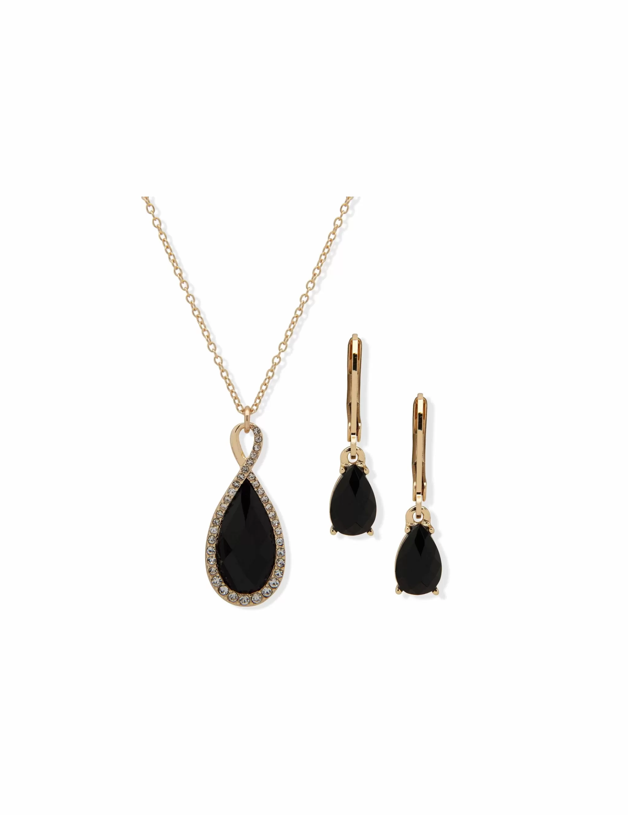 Sale Anne Klein Crystal Tear Drop Pendant & Earring Pouch Set