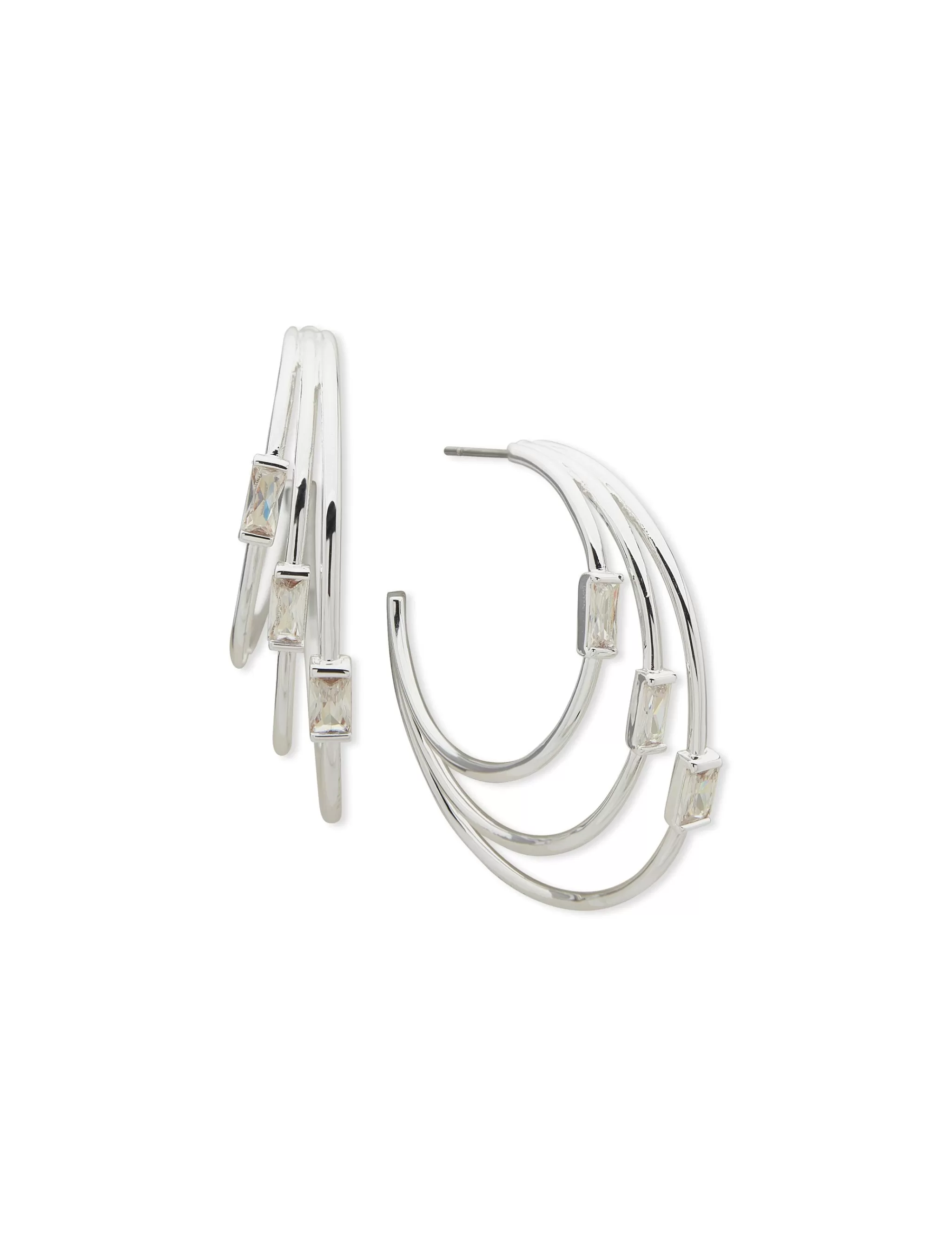 Store Anne Klein CZ 3 Row Hoop Earrings