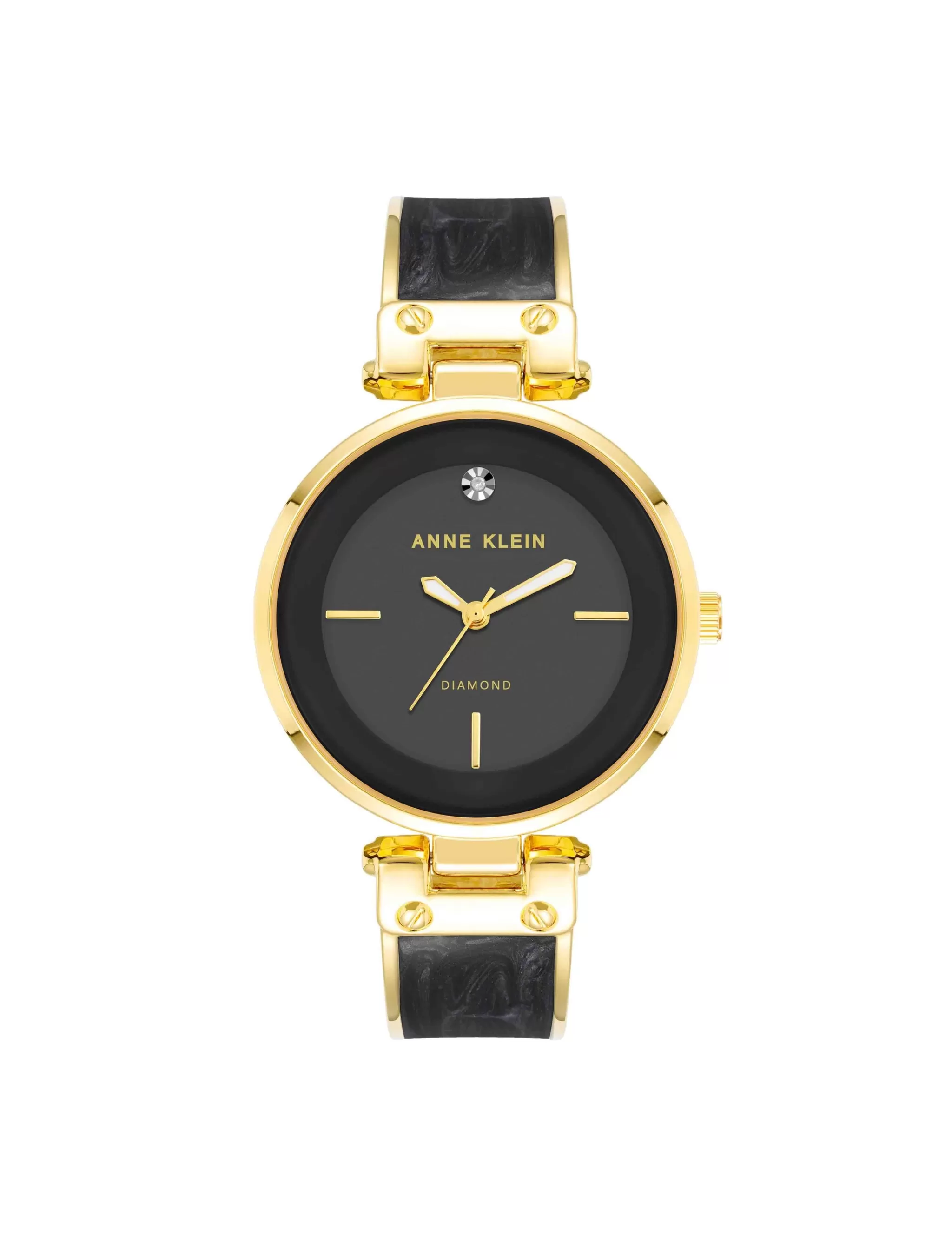 Best Sale Anne Klein Diamond Accented Bangle Bracelet Watch Black/ Gold-Tone
