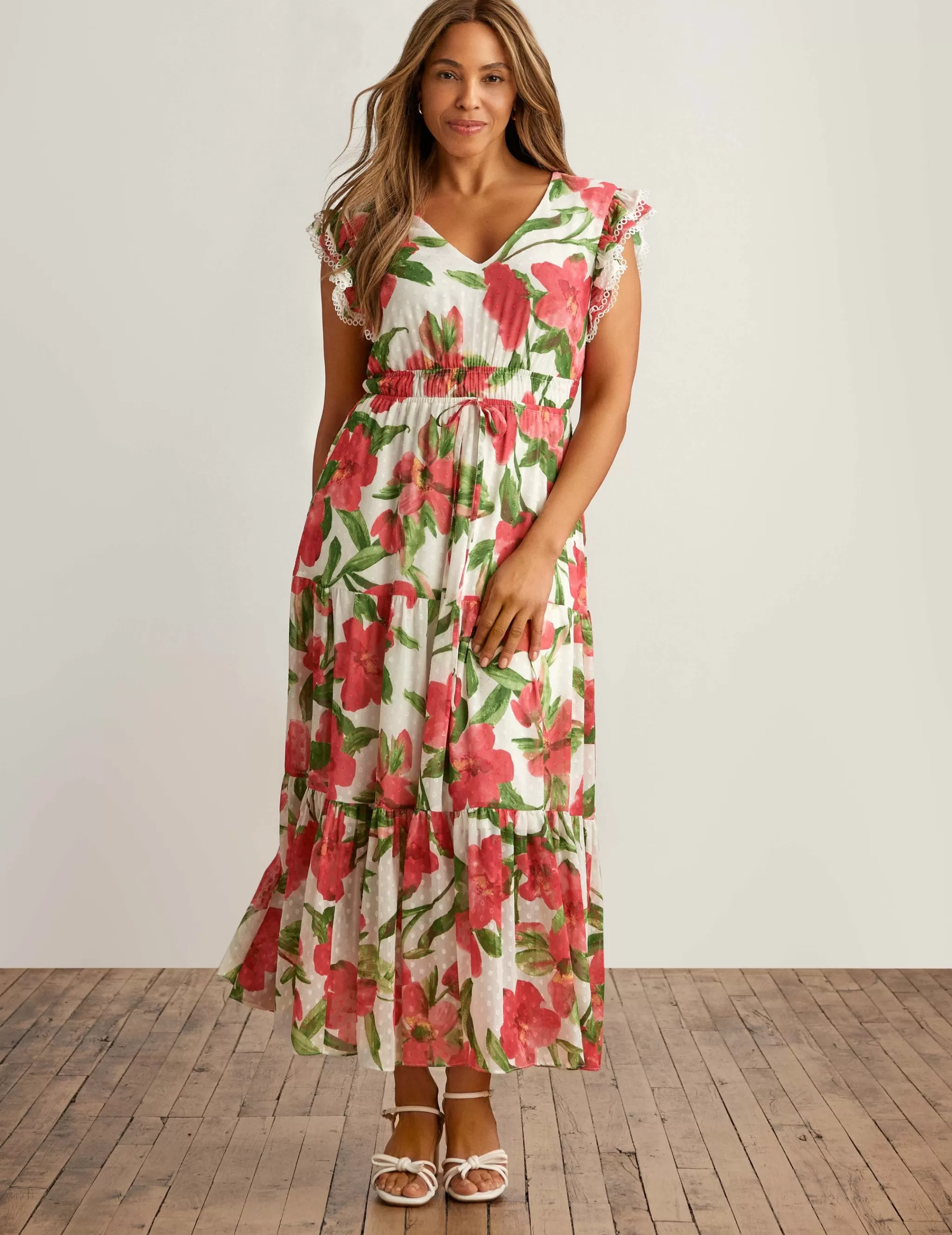 Shop Anne Klein Drawstring Waist Tiered Maxi Dress
