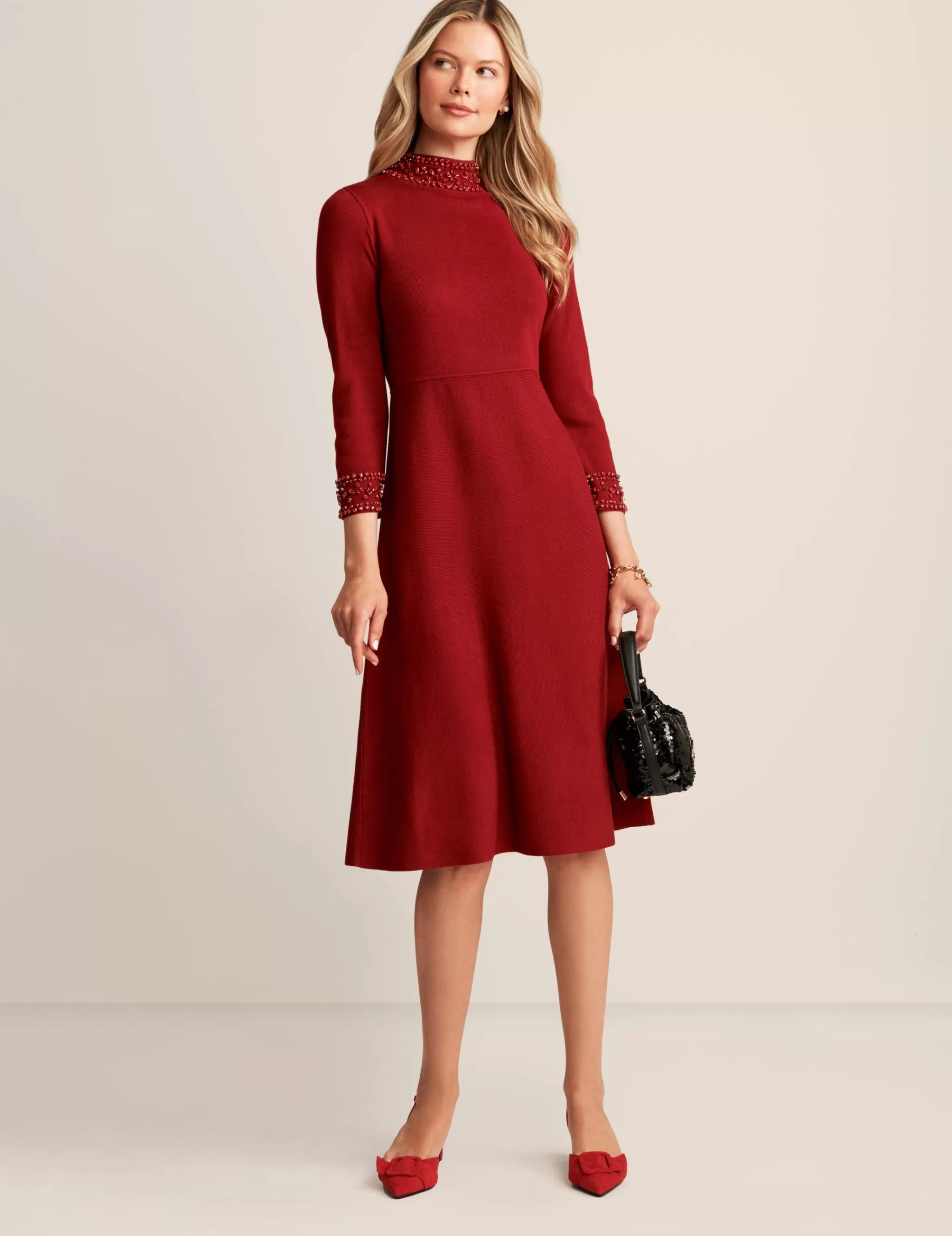 Store Anne Klein Embellished Mock Neck Dress
