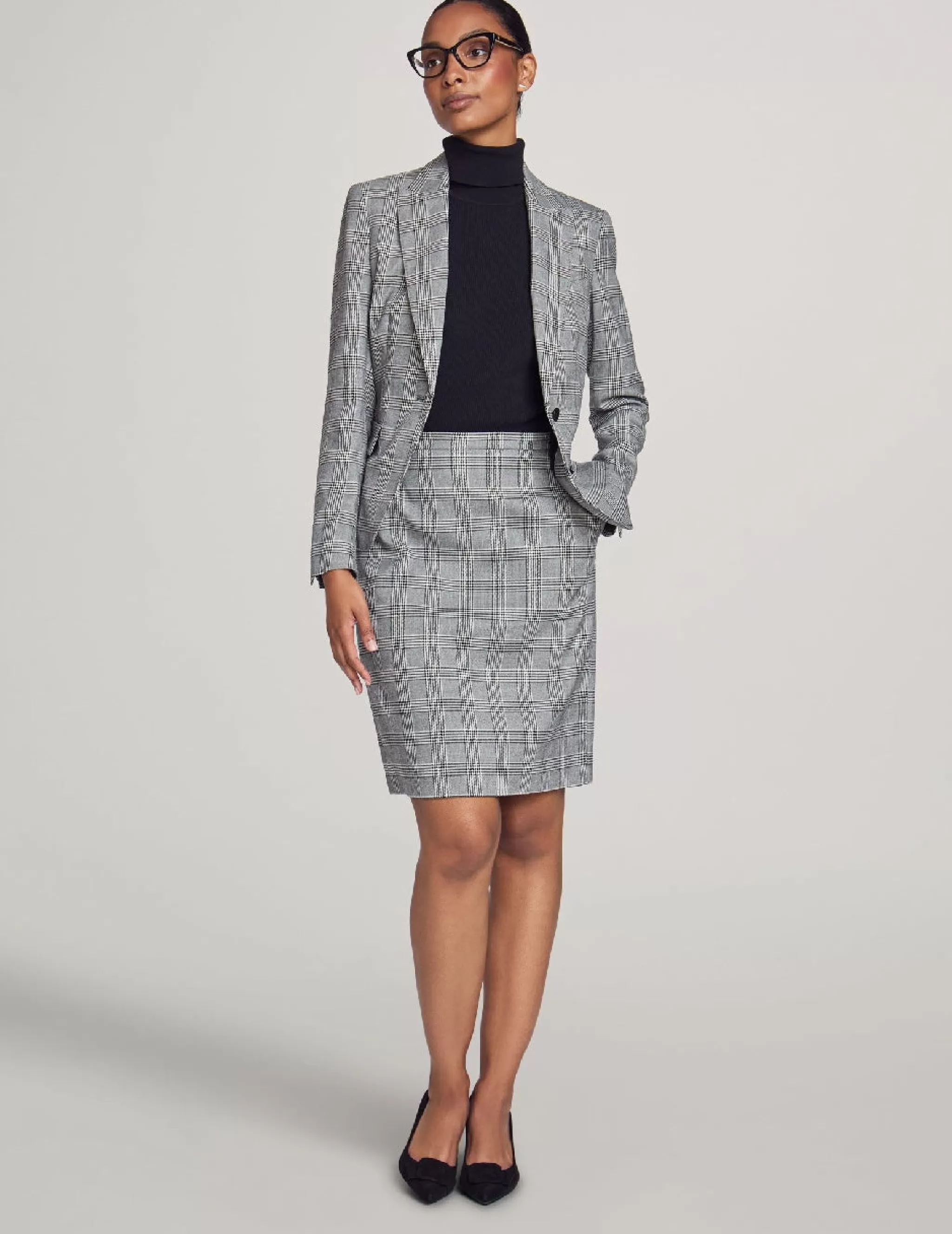 Clearance Anne Klein Executive Collection Plaid Jacket With Skirt Anne Black/Bright Whit
