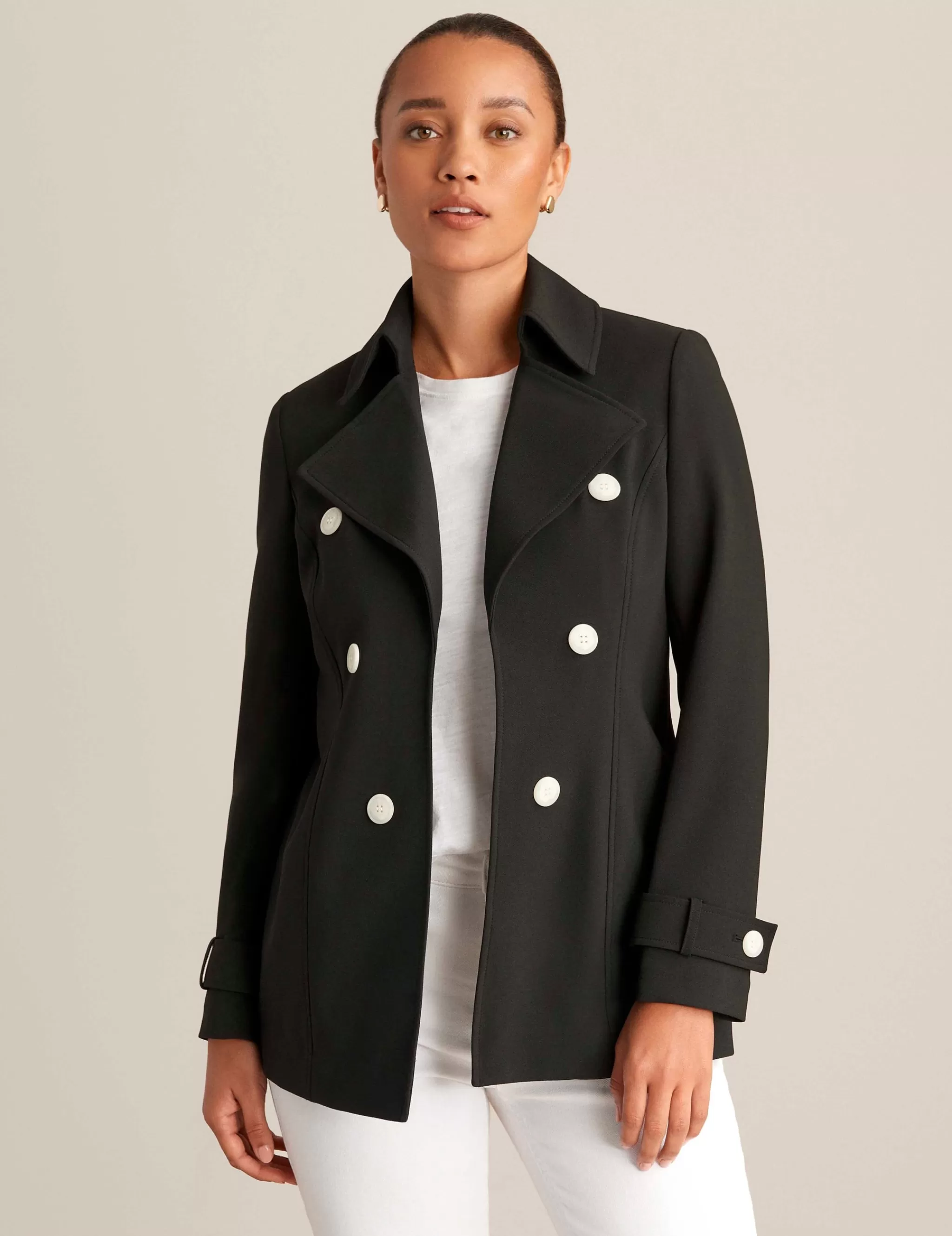 Clearance Anne Klein Faux Double Breasted Short Trench Anne Black