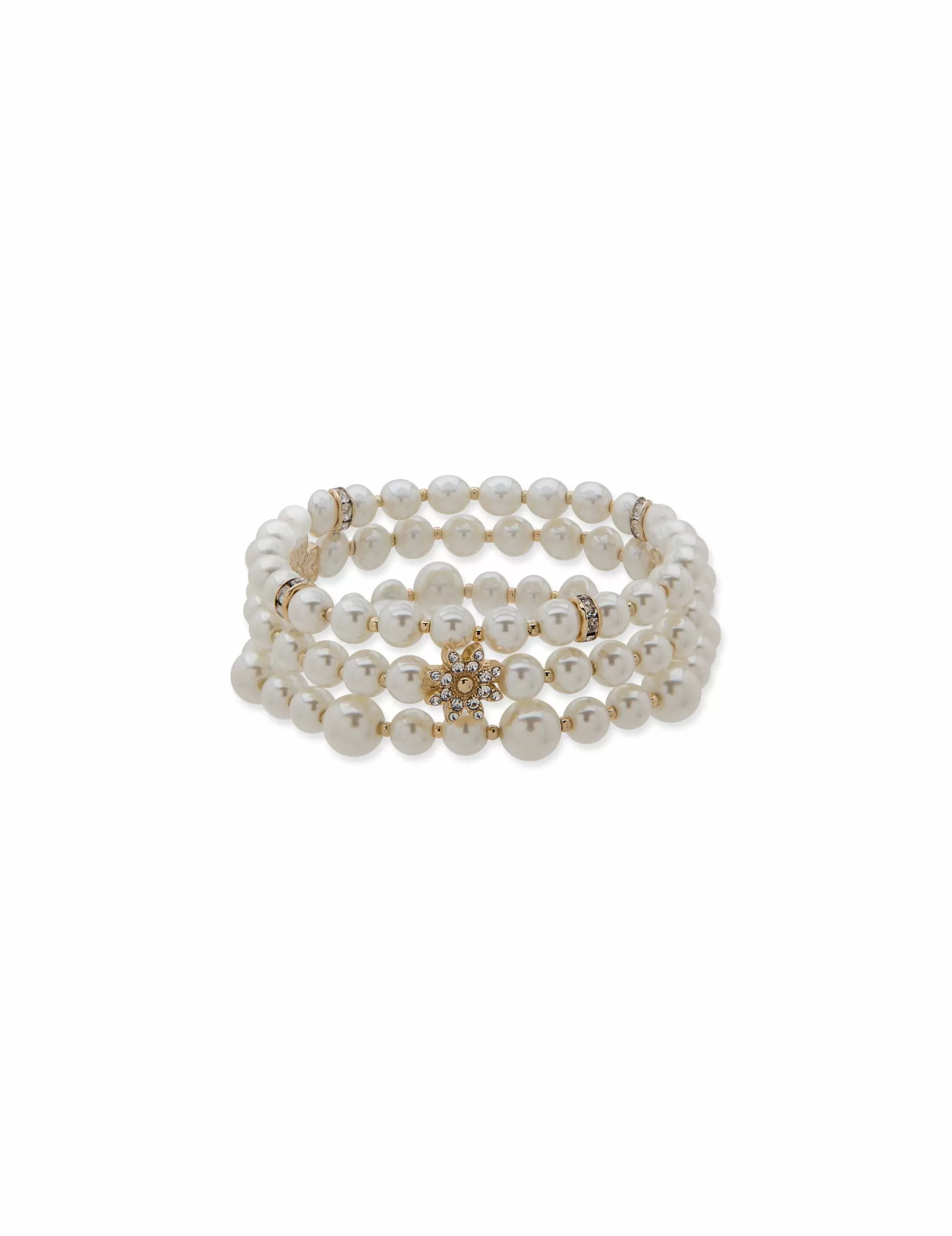 Hot Anne Klein Faux Pearl & Flower 3 Piece Bracelet Set