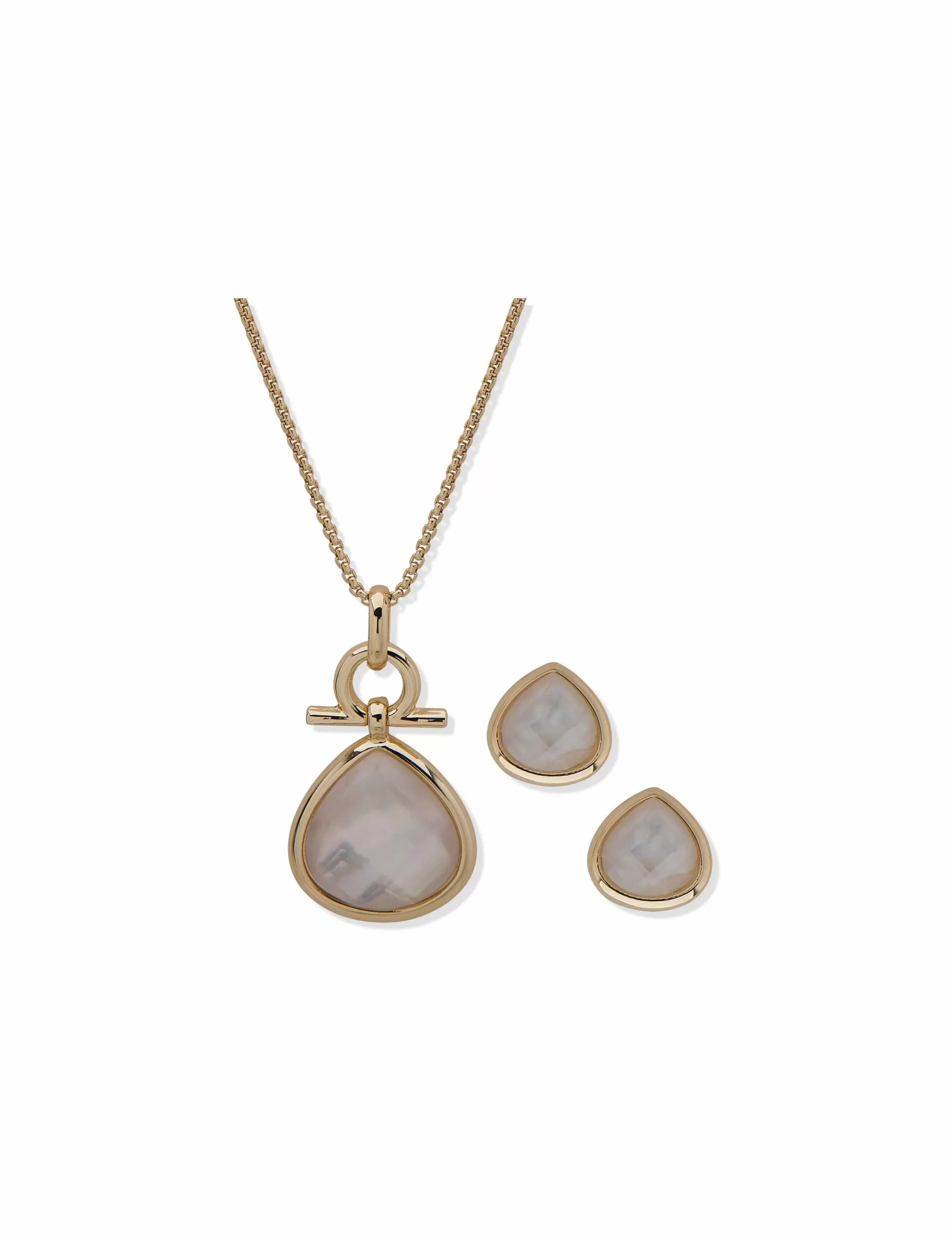Cheap Anne Klein Faux Pearl Teardrop Earring & Necklace Set