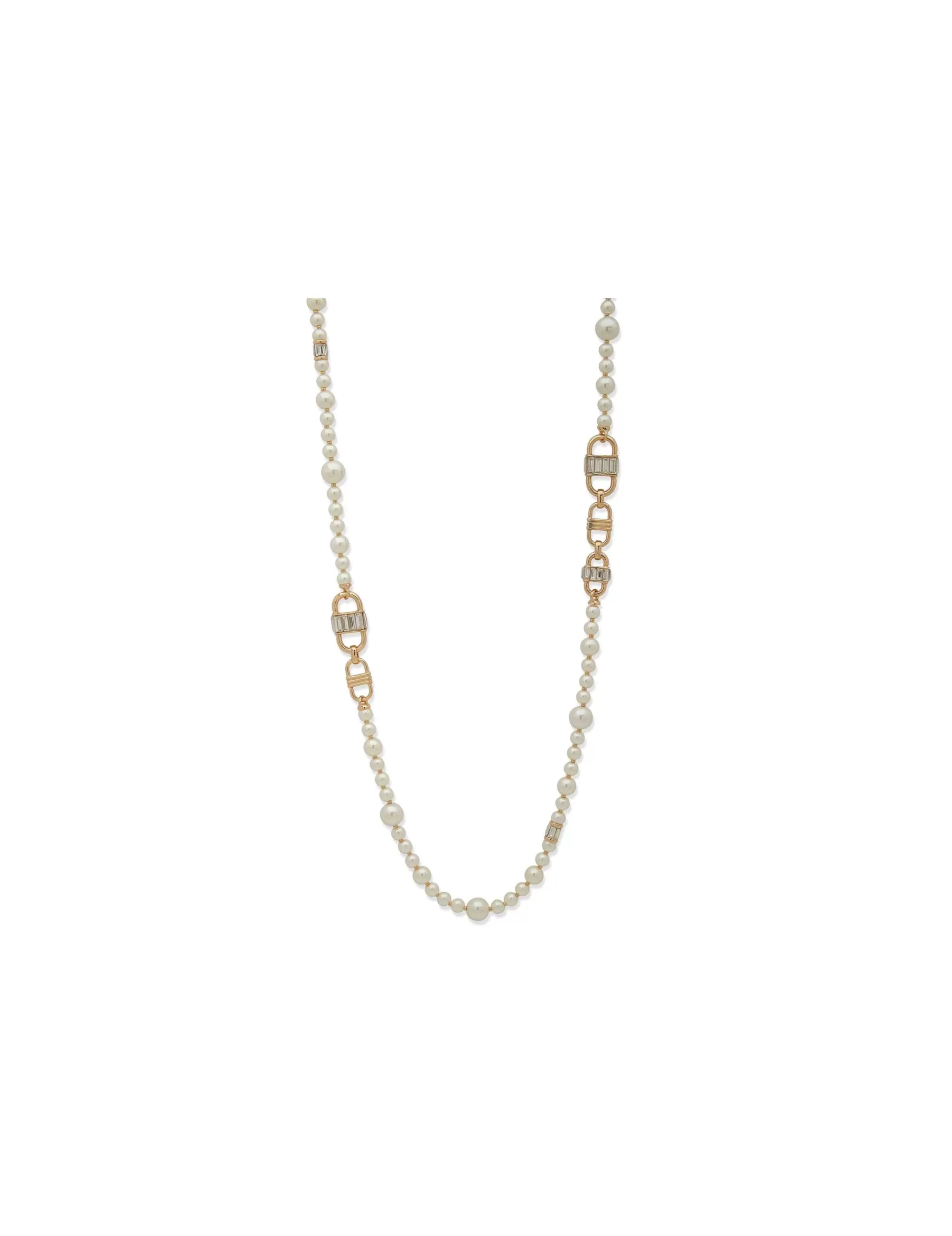New Anne Klein Faux Pearls And Stone Baguette Necklace