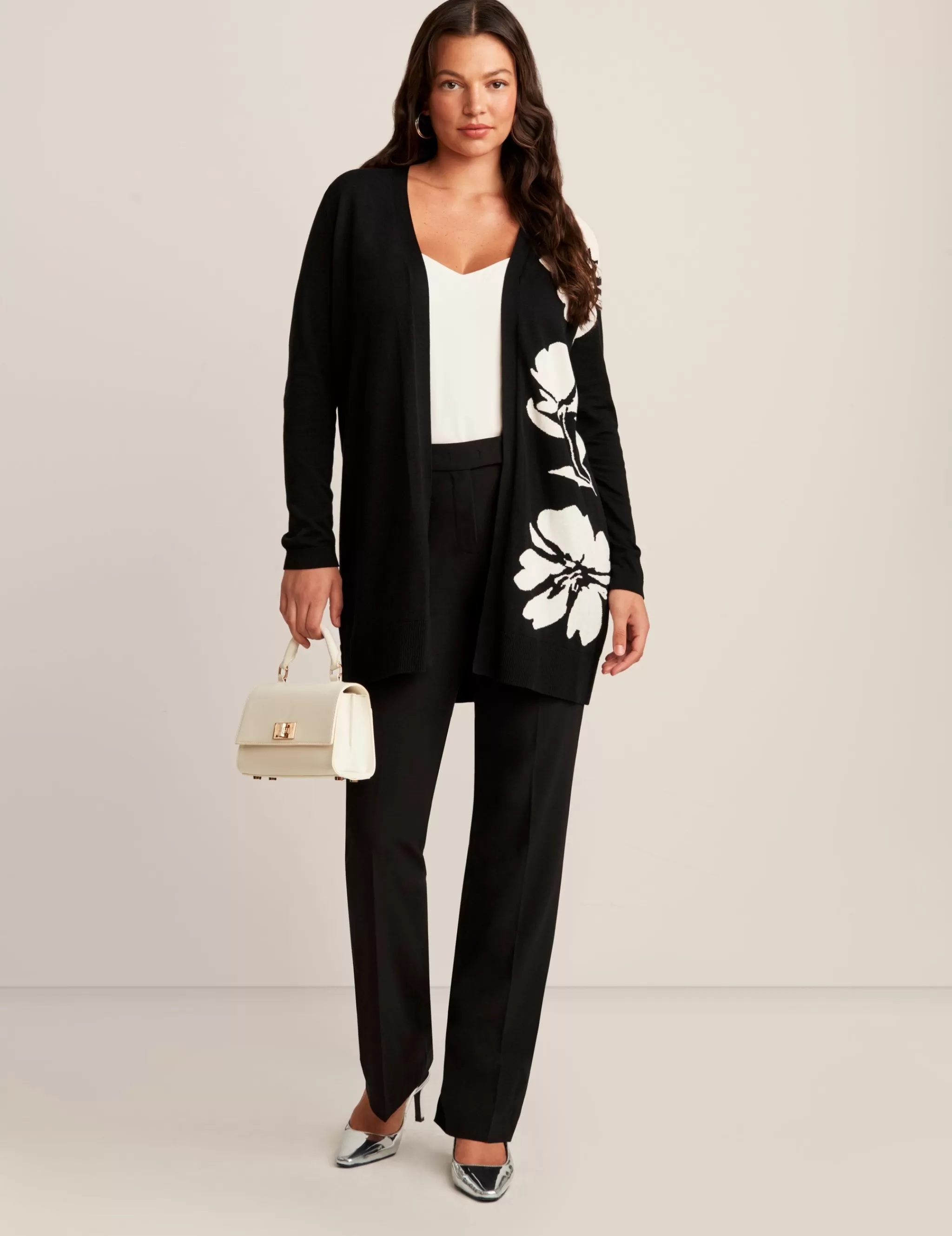 Store Anne Klein Floral Kissing Front Cardigan Anne Blk/Anne Wht