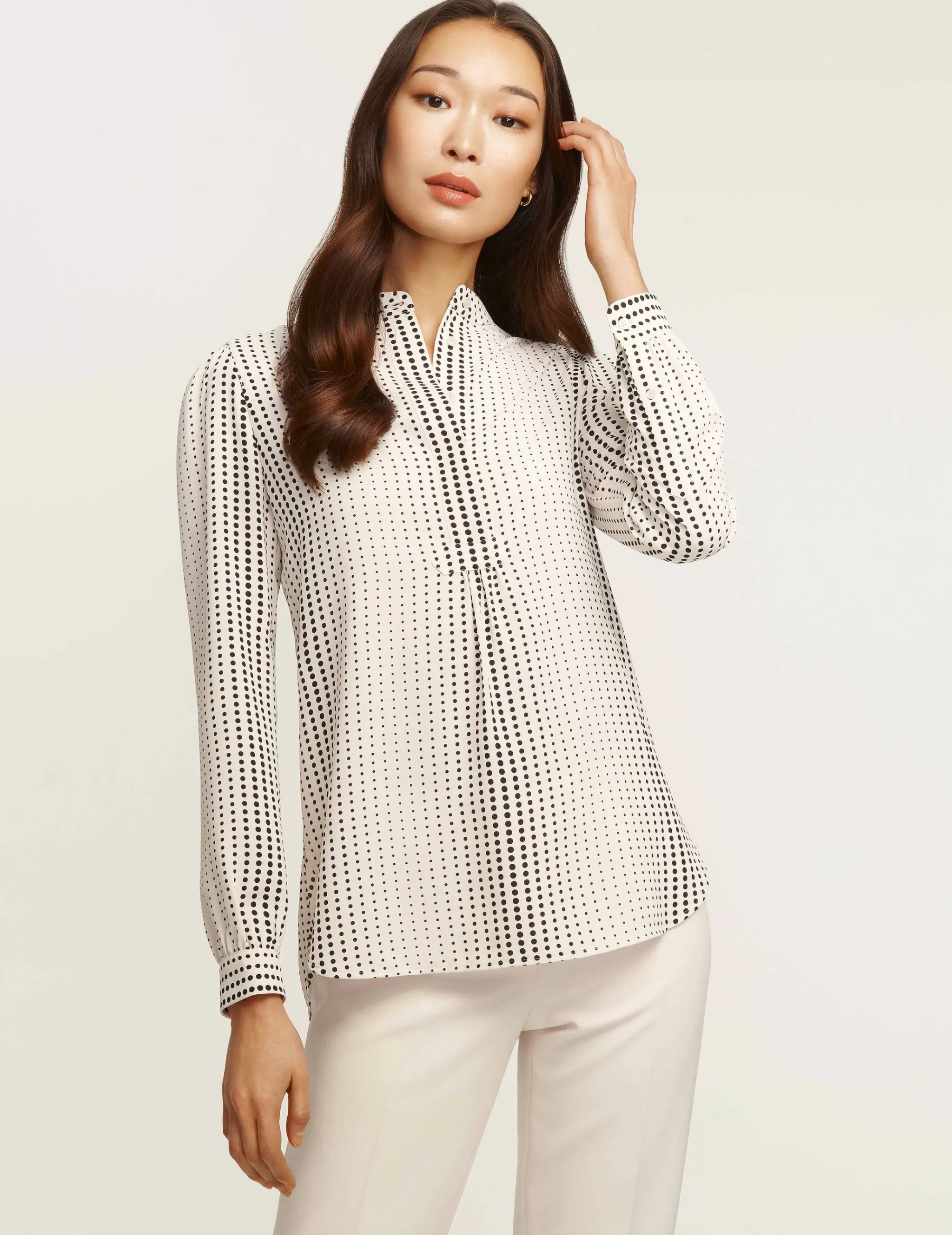 Best Anne Klein Florentine Dot Print Poet Blouse Anne White/Anne Black