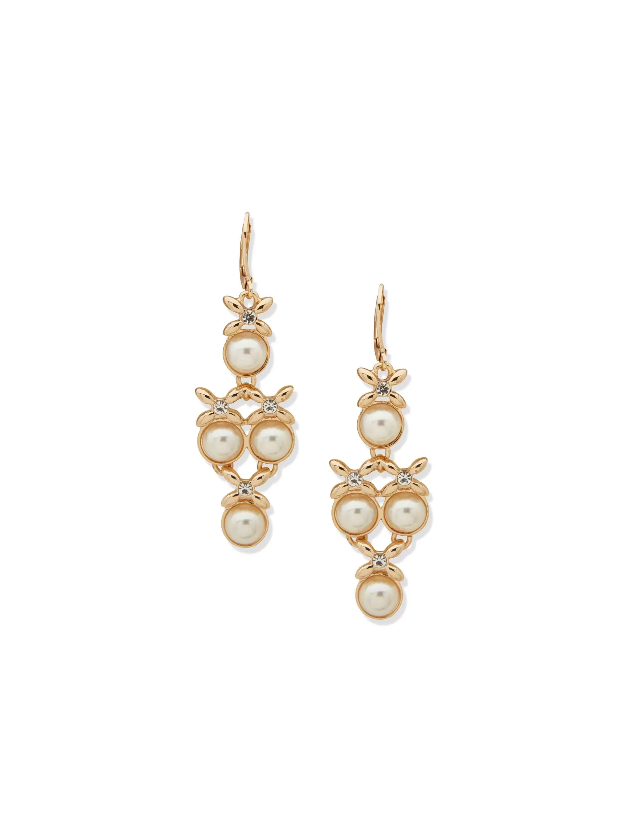New Anne Klein Flower Chandelier Faux Pearl Earrings