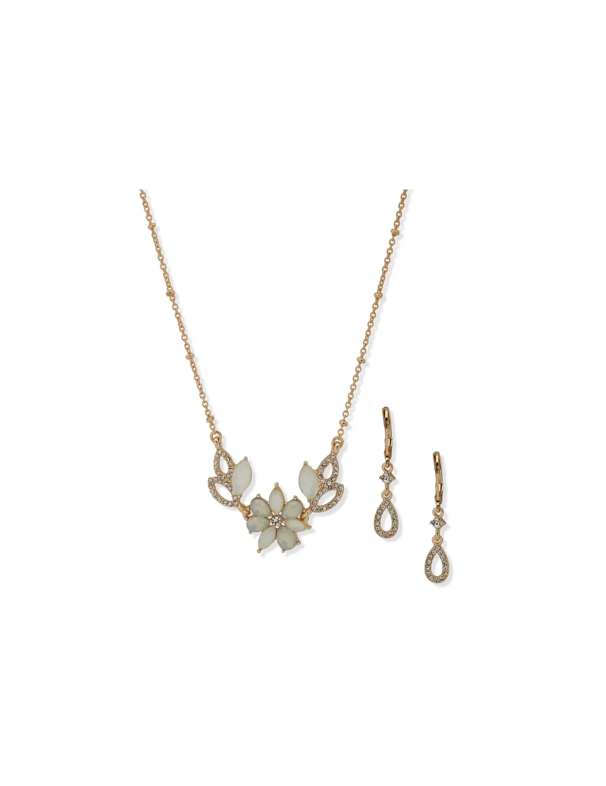 Hot Anne Klein Flower Necklace And Earring Set