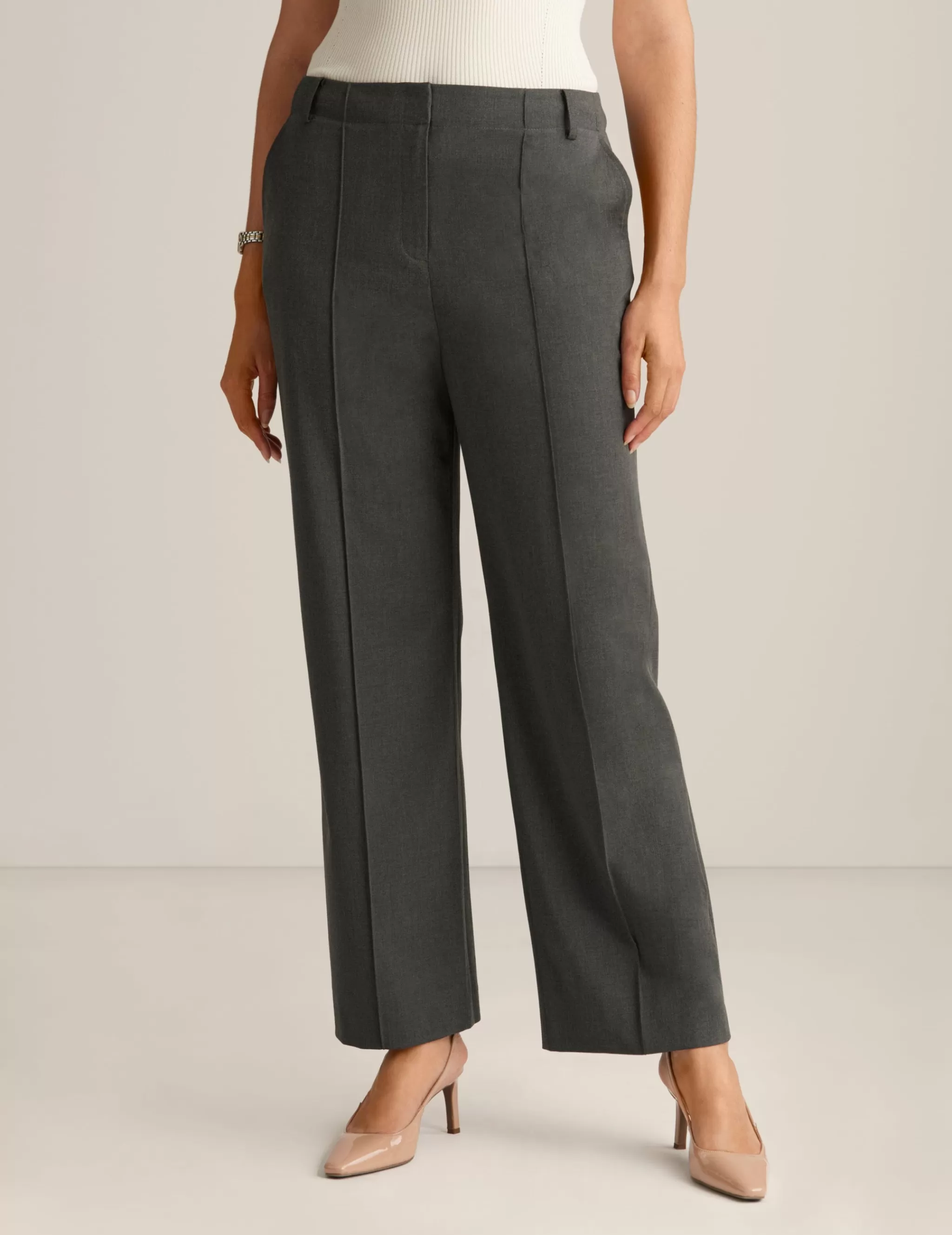 Shop Anne Klein Fly Front Slash Pocket Pintuck Trouser Mid Heather Grey