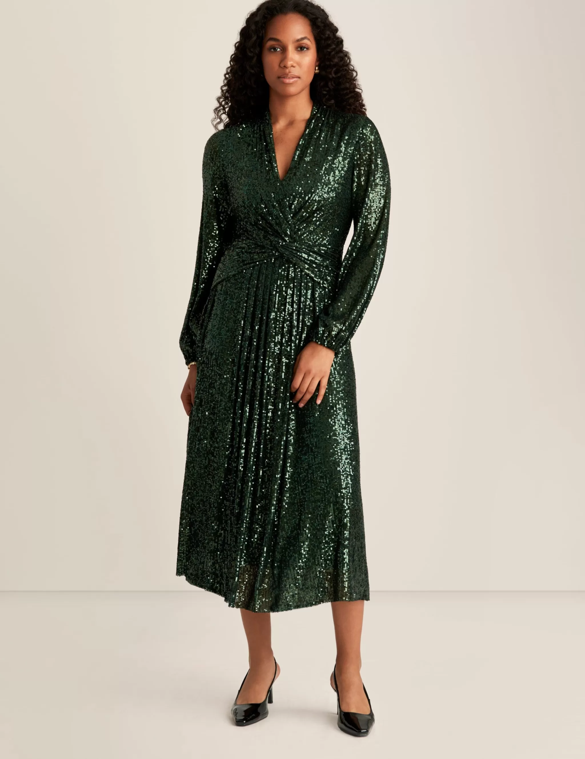 Store Anne Klein Front Twist Midi Dress Pine Forest