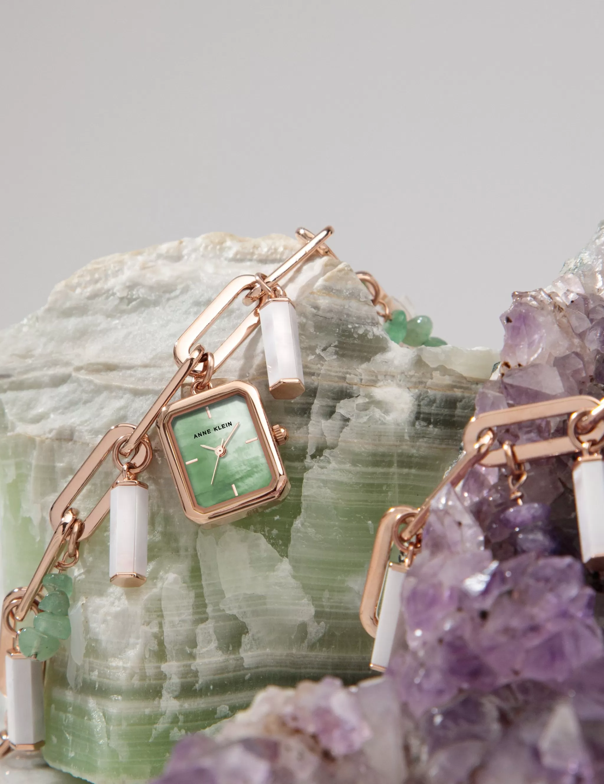 Outlet Anne Klein Gemstone Charm Bracelet Watch Aventurine/Rose Gold
