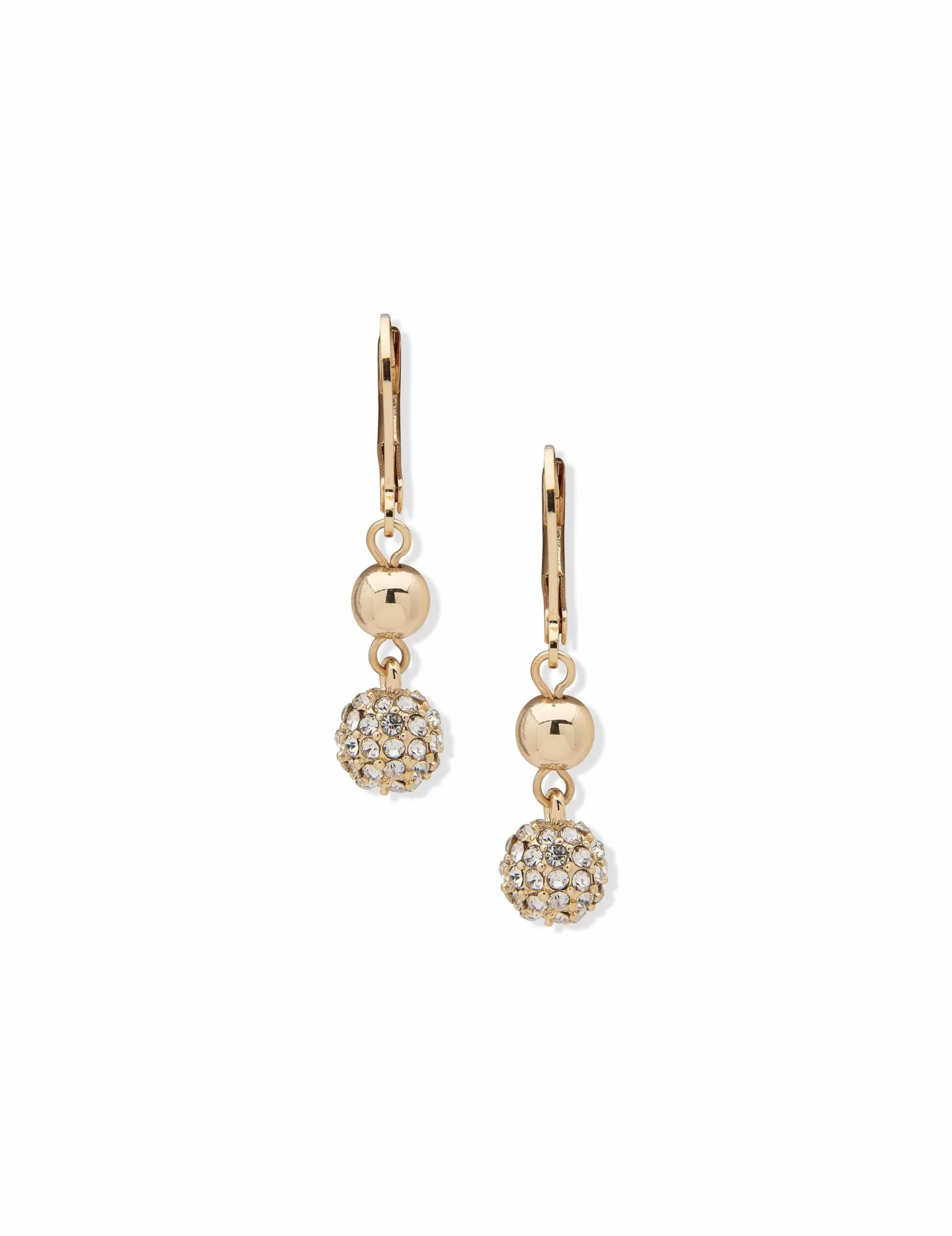 New Anne Klein Gold-Tone Leverback Fireball Double Drop Earrings