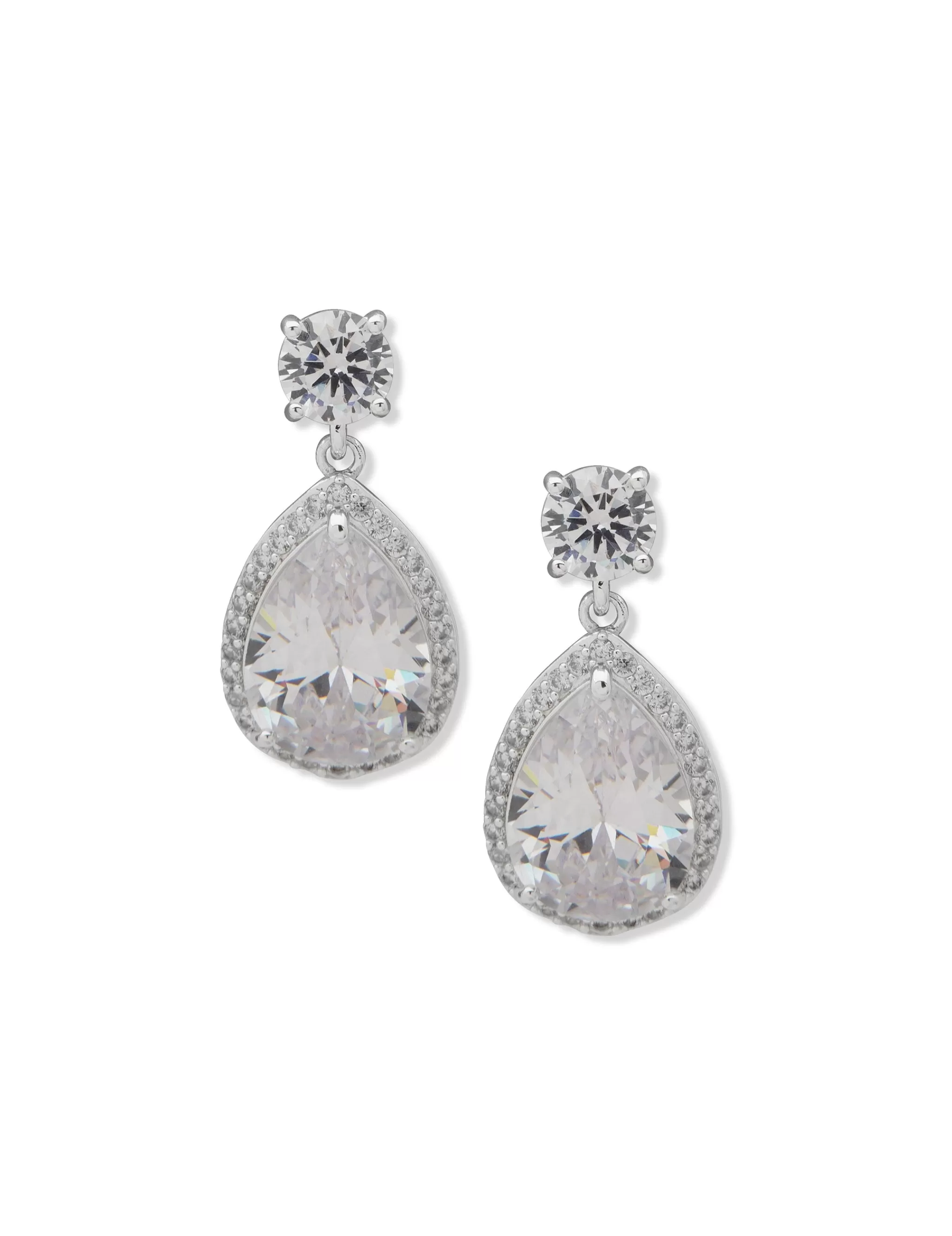 New Anne Klein Halo Pear Drop Studs