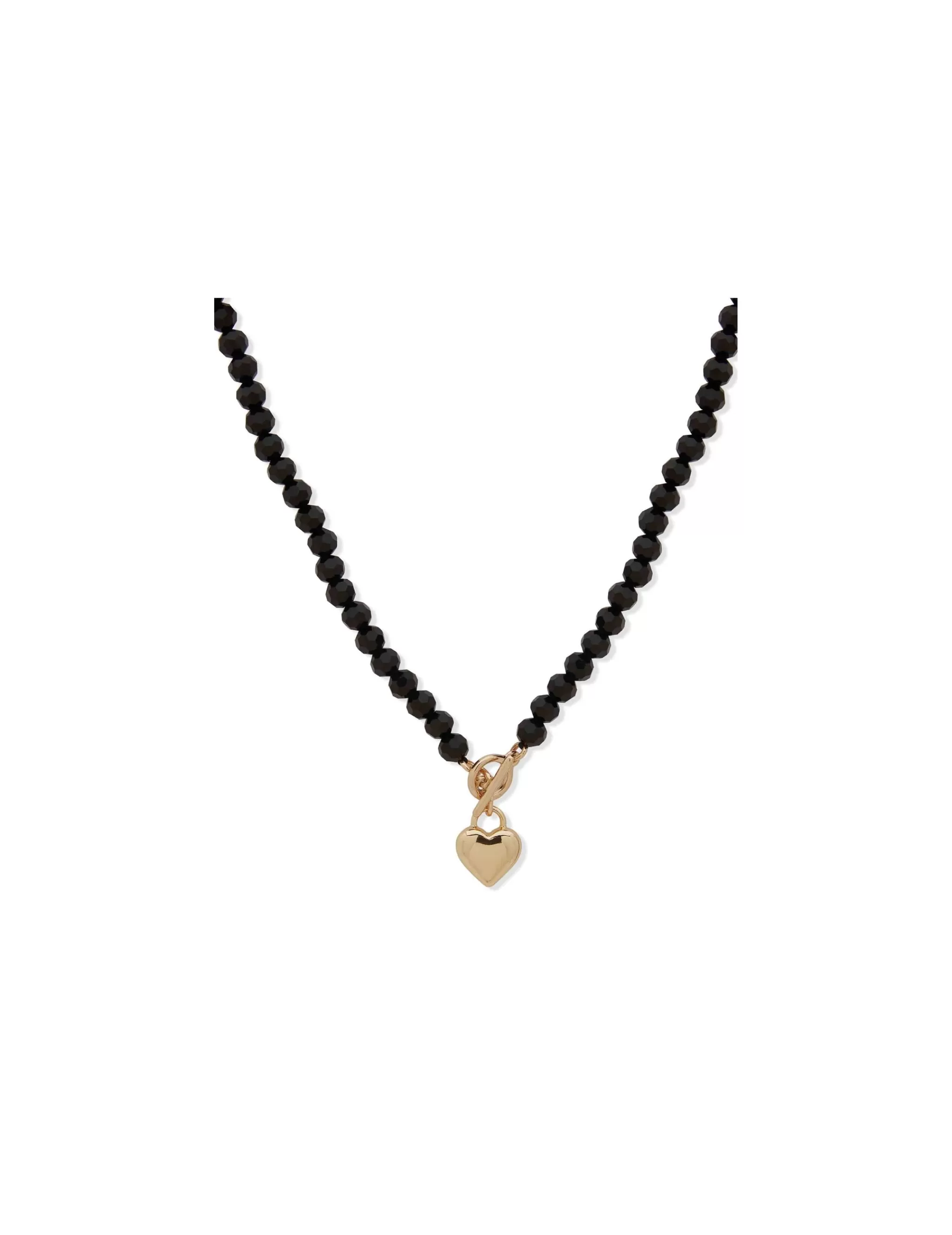 Hot Anne Klein Heart Pendant Necklace With Jet Beads