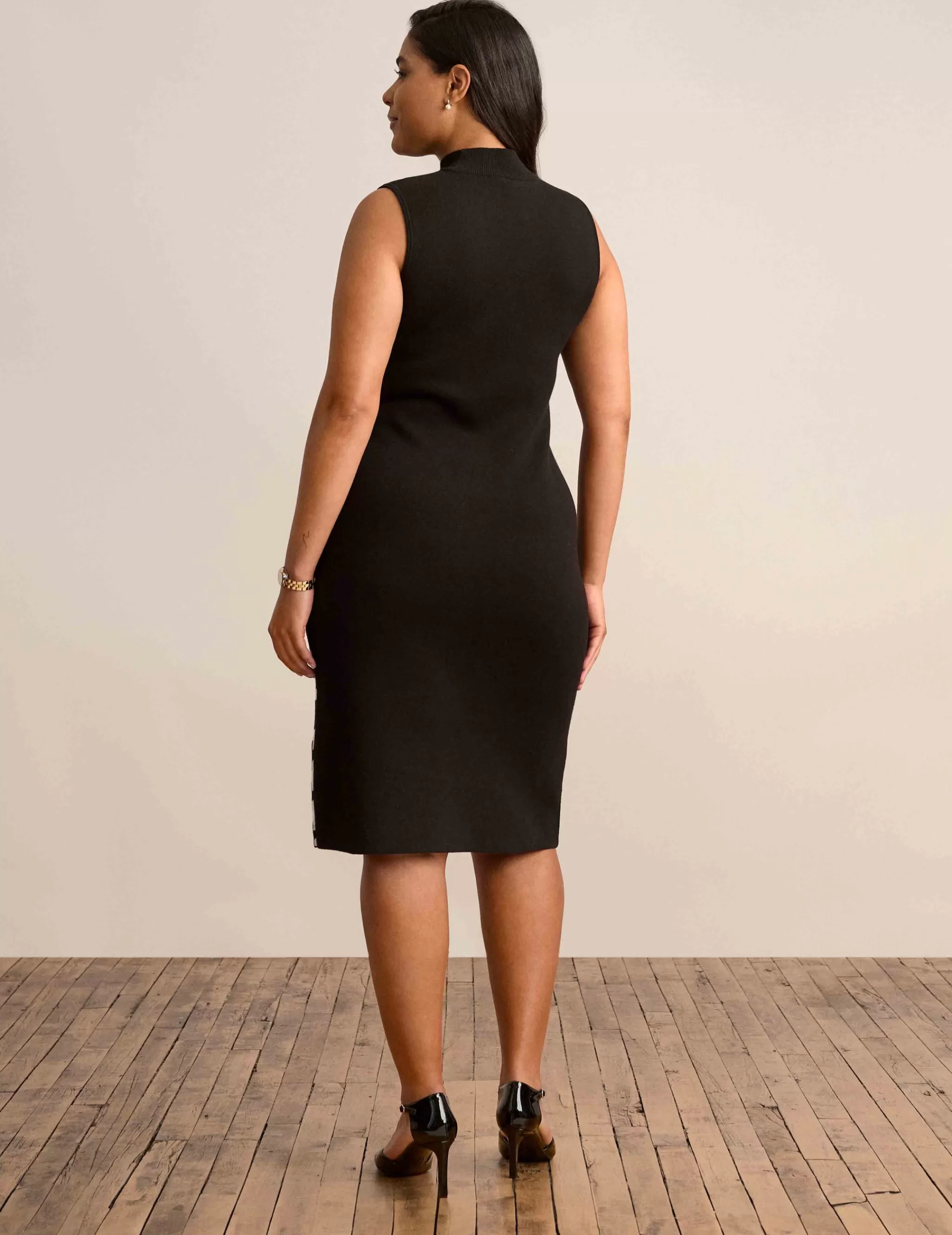 Hot Anne Klein Houndstooth Mock Neck Sweater Dress