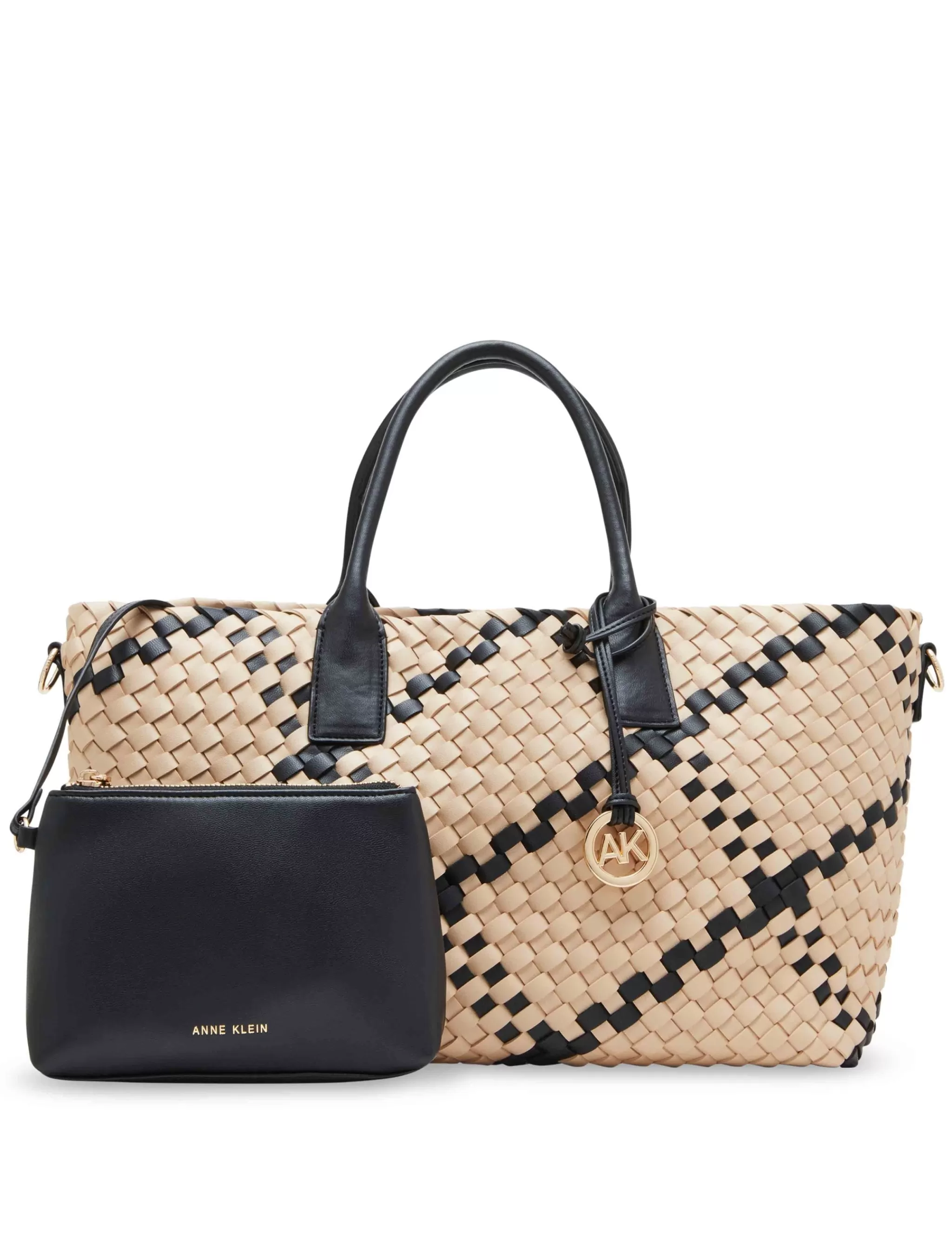 New Anne Klein Large Woven Tote With Detachable Pouch