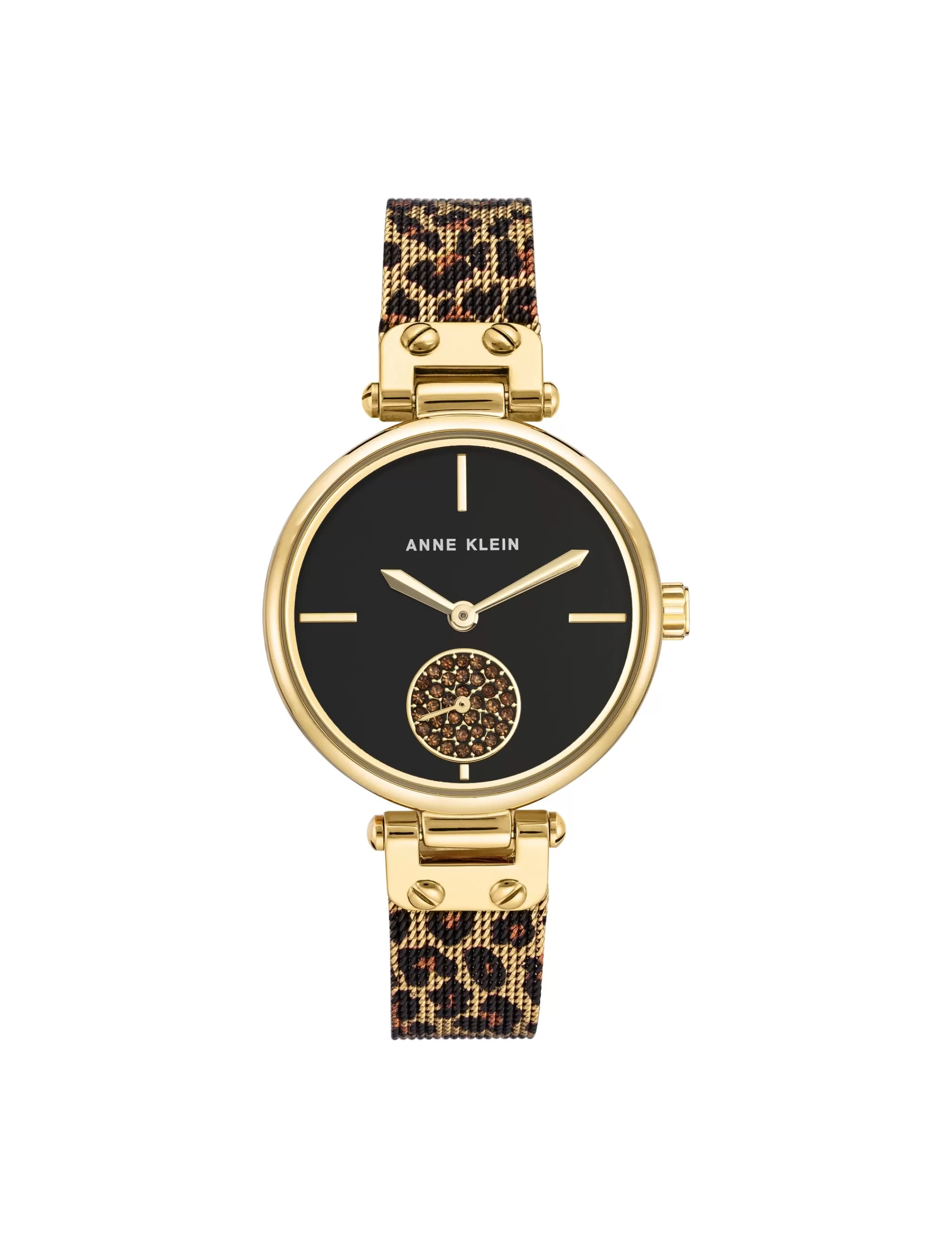 Cheap Anne Klein Leopard Mesh Band Watch- Sale Gold-Tone/Leopard