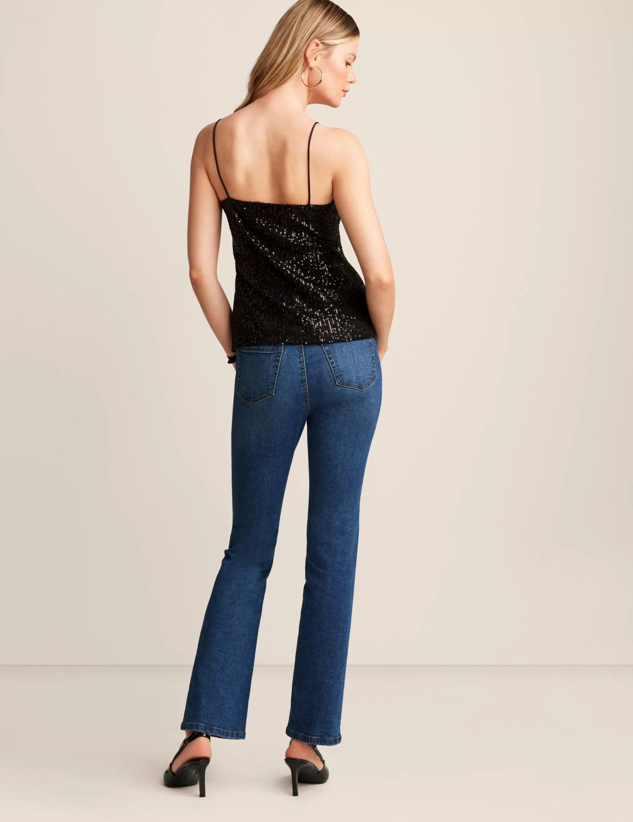 Sale Anne Klein Linear Sequin Mesh V Neck Cami