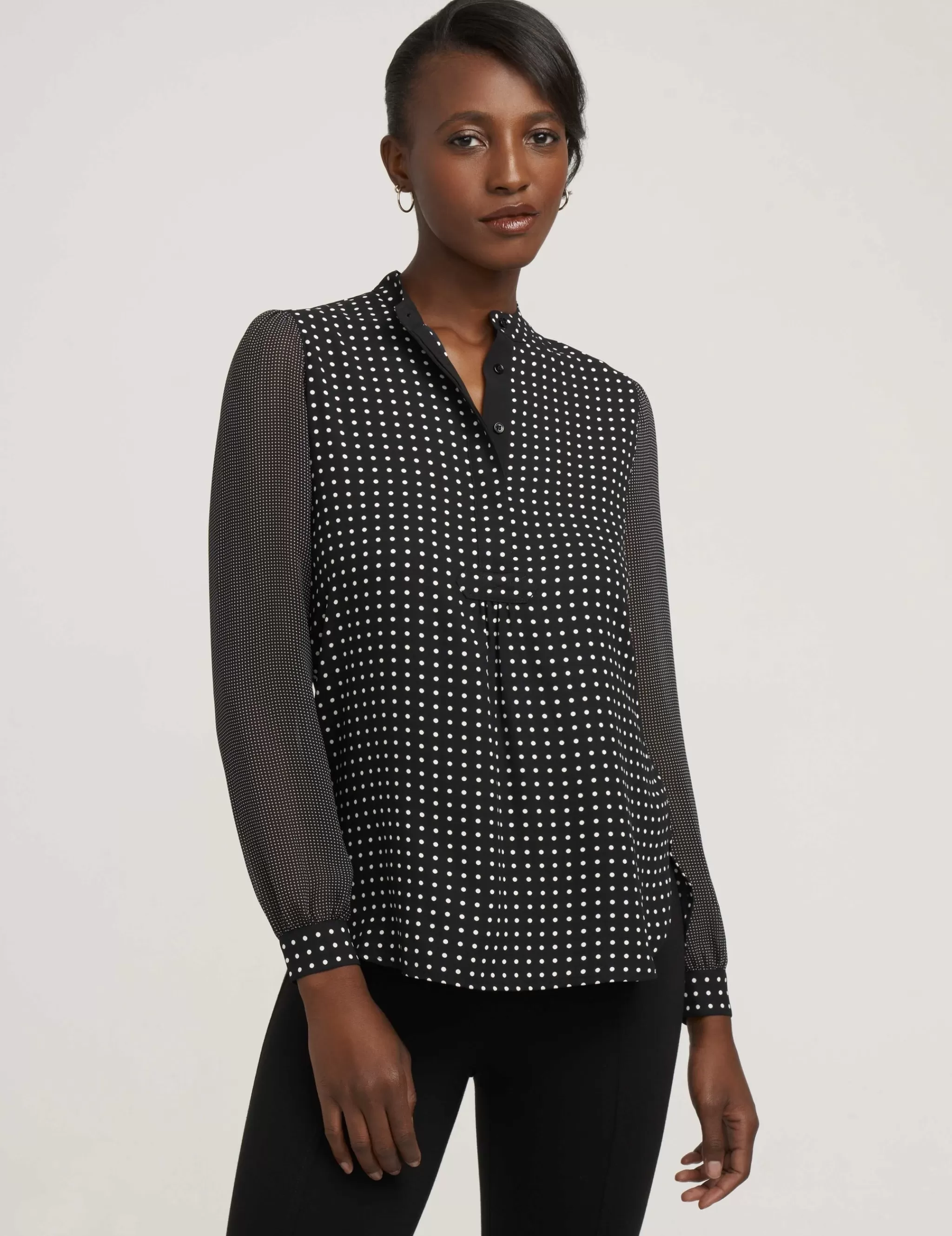 Cheap Anne Klein Long Sheer Sleeve Poet Blouse Black/White