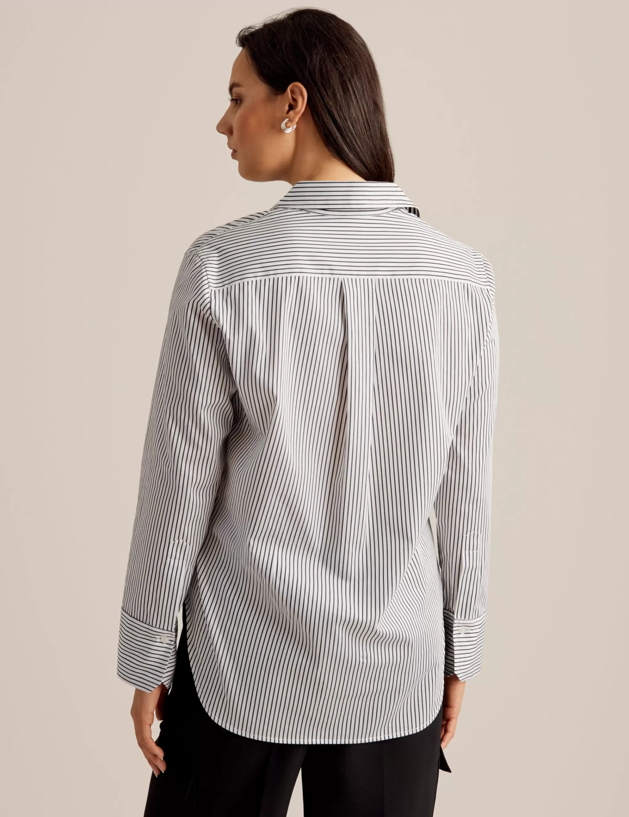Best Sale Anne Klein Long Sleeve Collared Button Front Shirt Anne Blk/Anne Wht