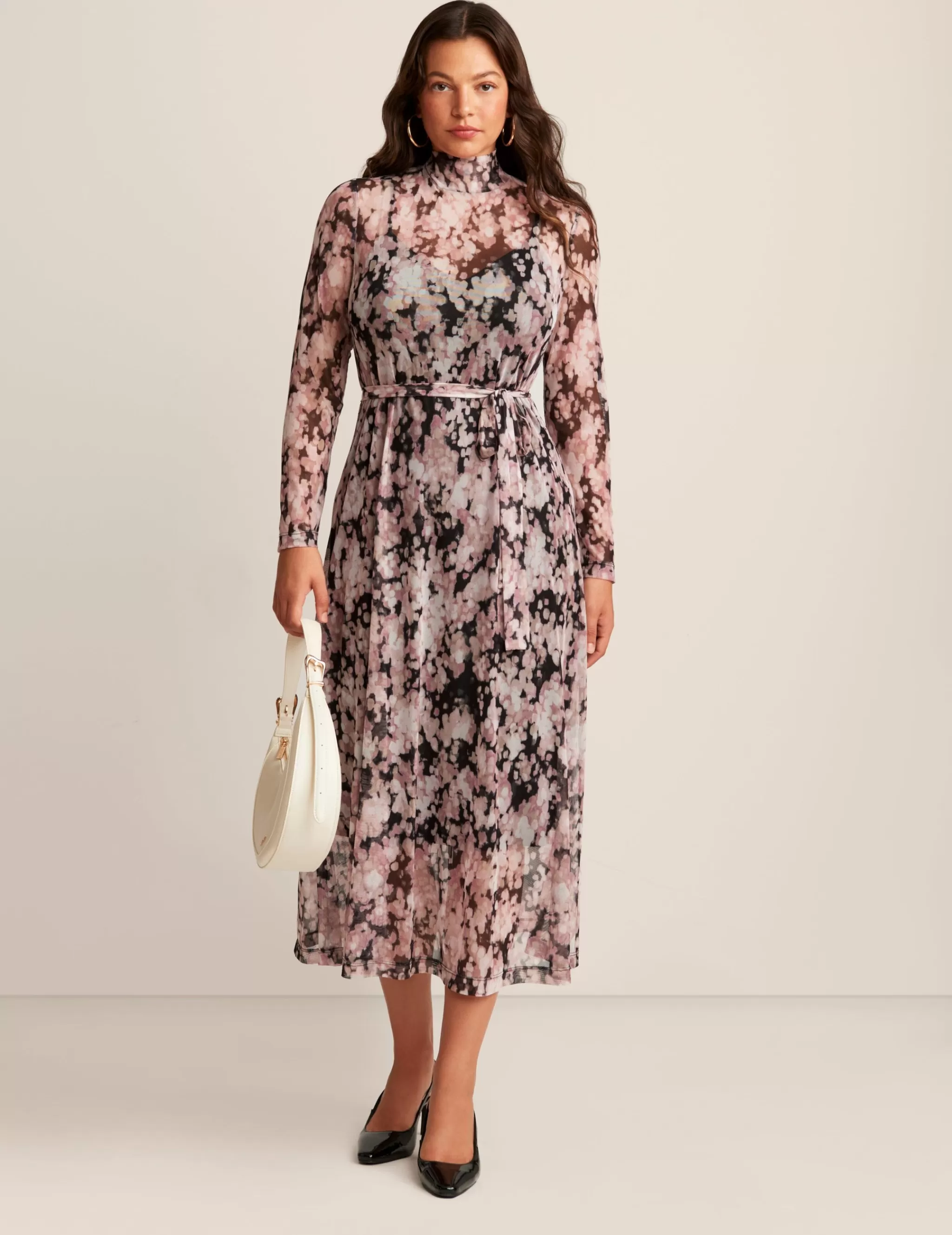 Best Anne Klein Long Sleeve Mock Neck Midi Dress Anne Black Multi