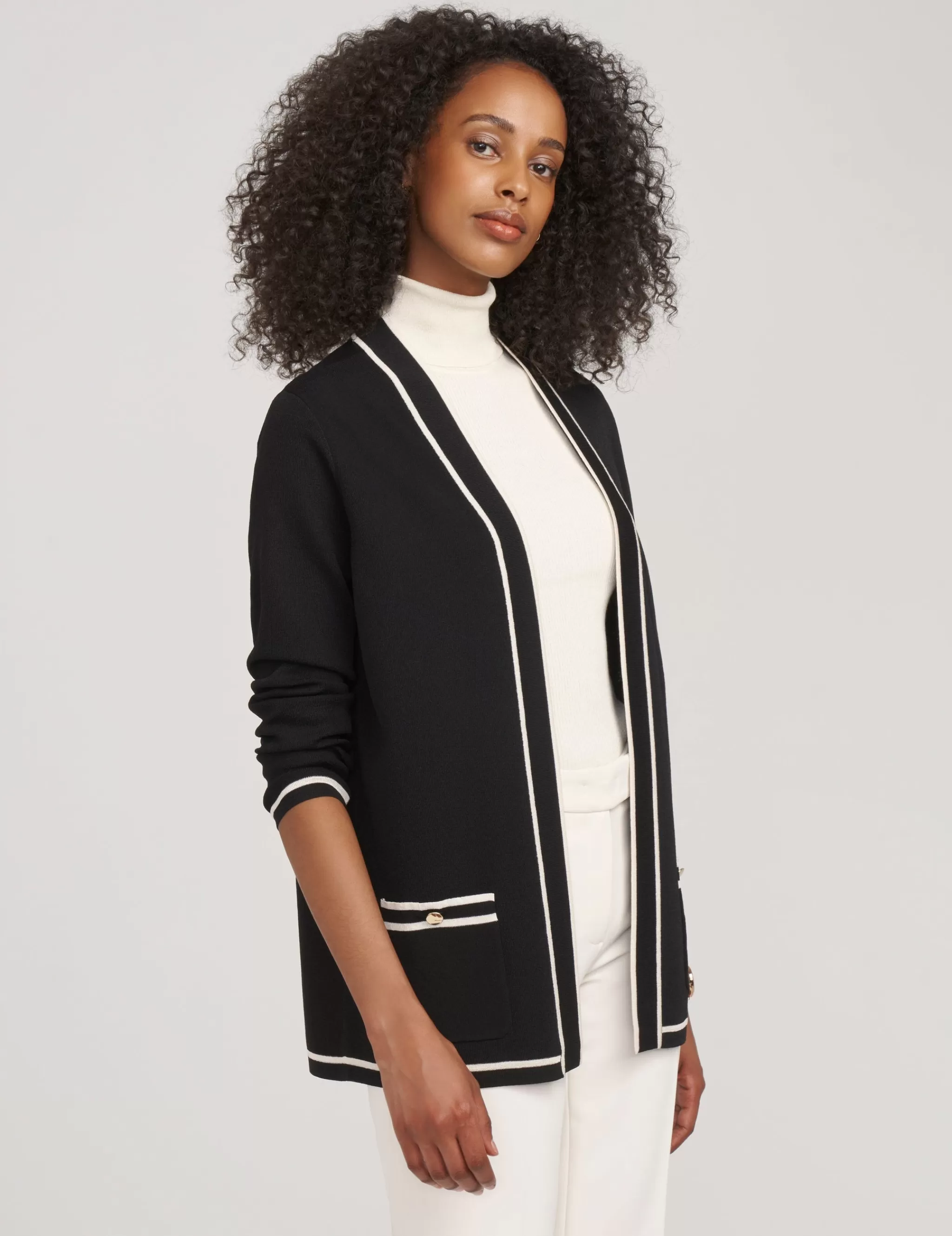 Discount Anne Klein Malibu Cardigan With Tipping Anne Black/ Anne White