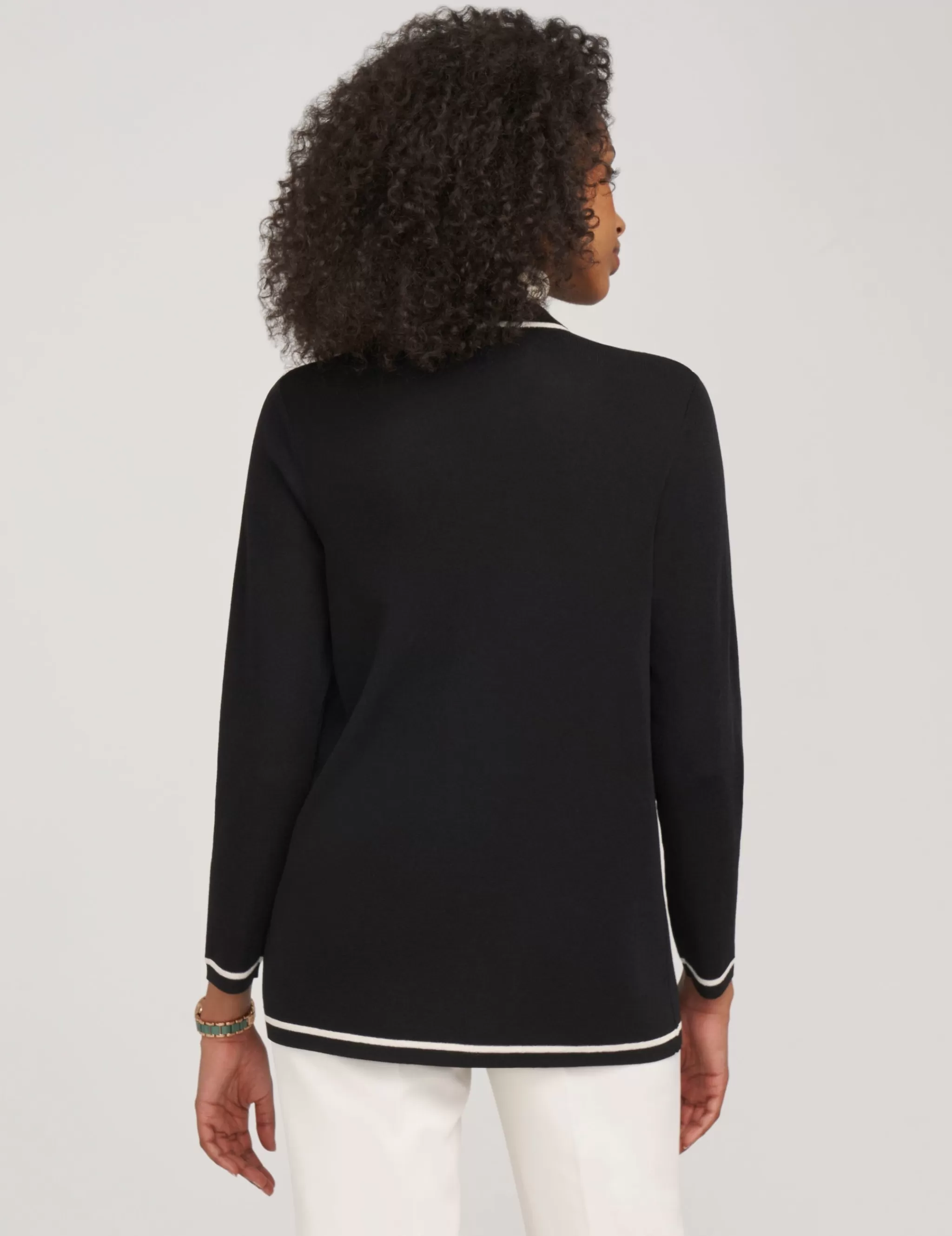 Discount Anne Klein Malibu Cardigan With Tipping Anne Black/ Anne White