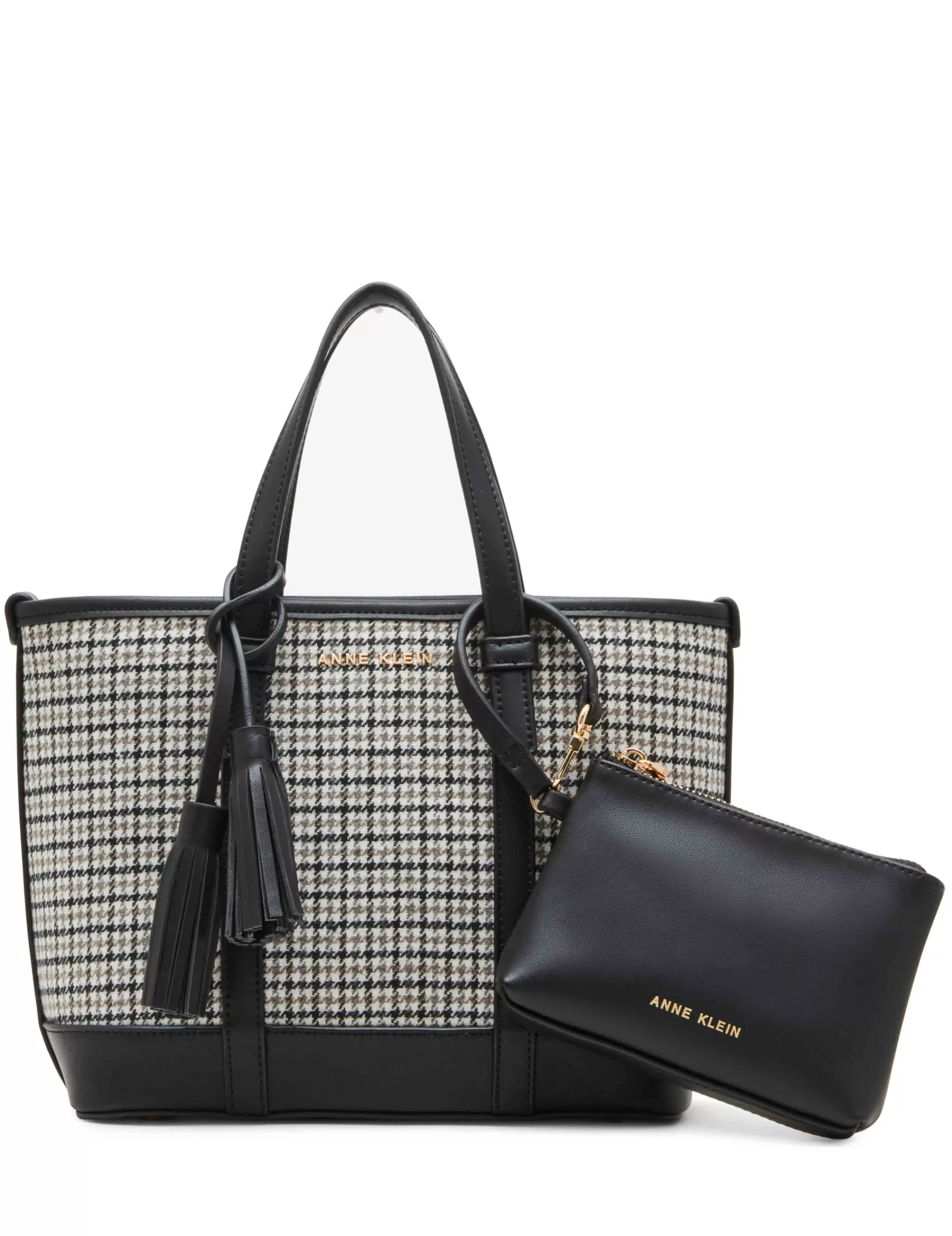 Outlet Anne Klein Mini Tote In Micro Houndstooth W/ Detachable Pouch Black
